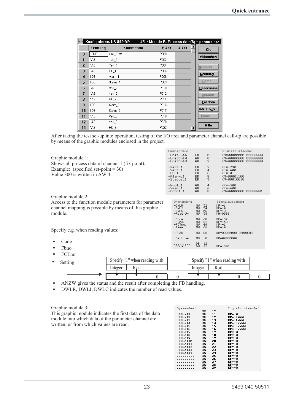 Quick entrance, Code, Fbno | Fctno | West Control Solutions KS 800 Profibus Interface Manual User Manual | Page 23 / 52