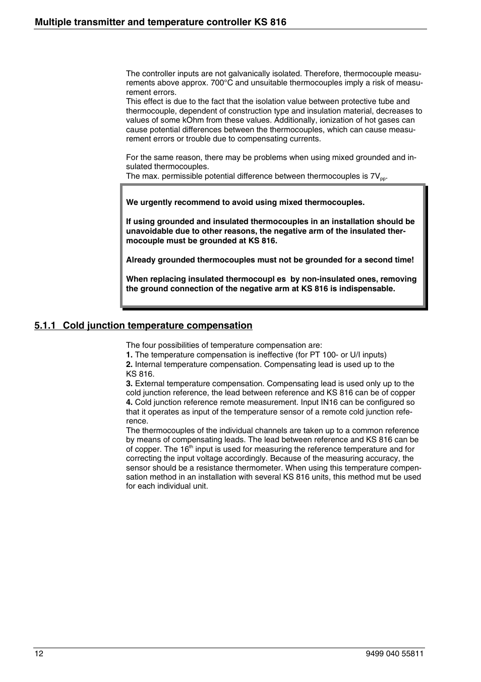 1 cold junction temperature compensation | West Control Solutions KS 816 User Manual | Page 12 / 22