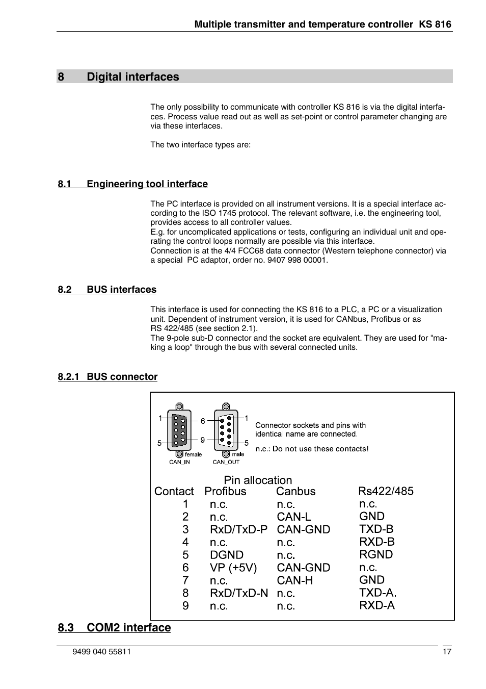 8digital interfaces, 3 com2 interface | West Control Solutions KS 816 User Manual | Page 17 / 22