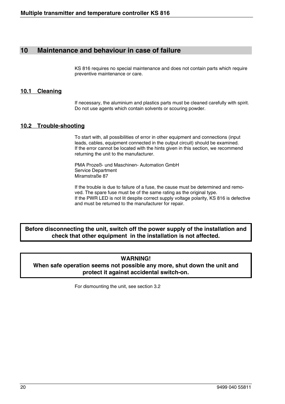 10 maintenance and behaviour in case of failure | West Control Solutions KS 816 User Manual | Page 20 / 22