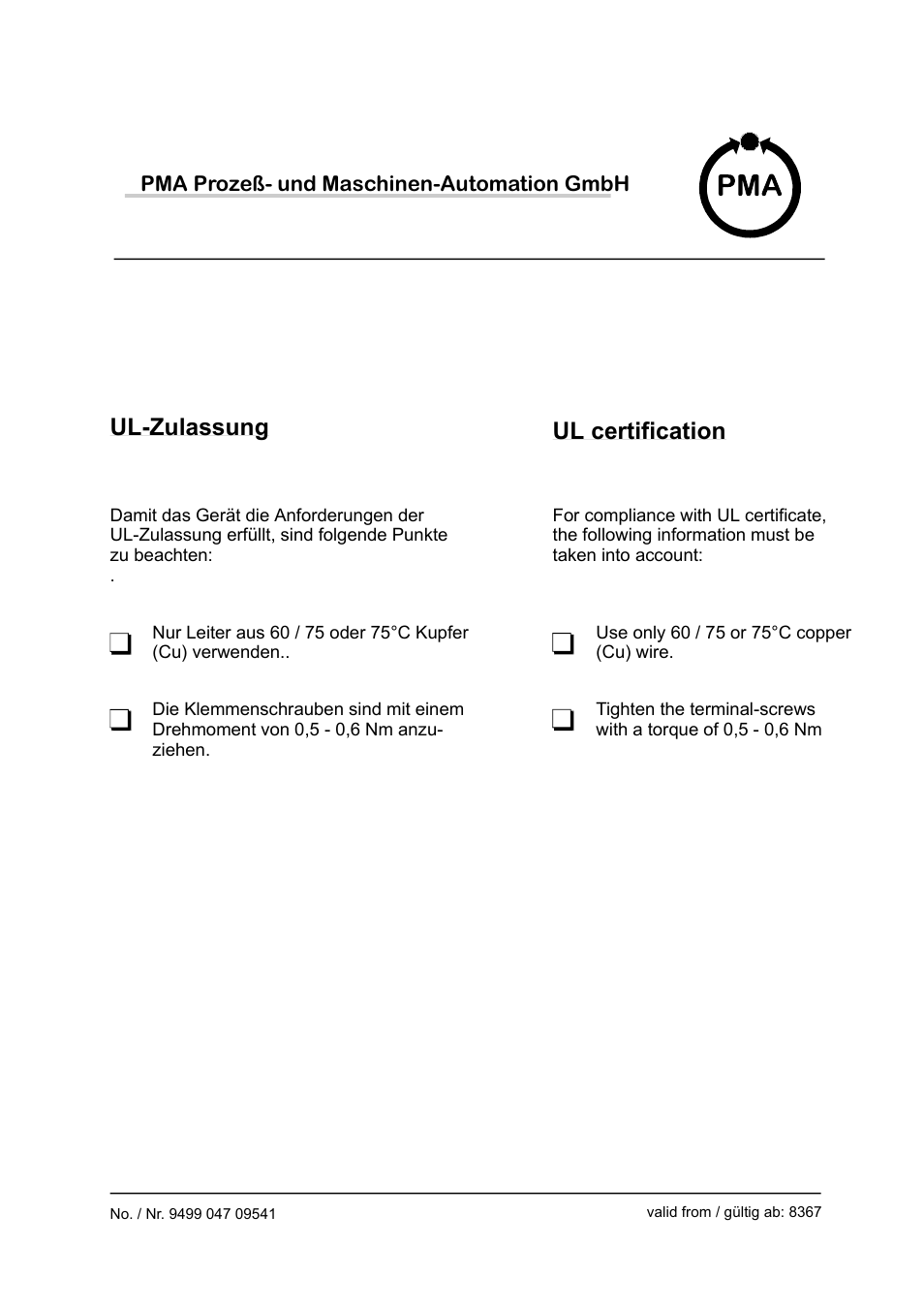 Ul-zulassung, Ul certification | West Control Solutions KS 816 User Manual | Page 21 / 22