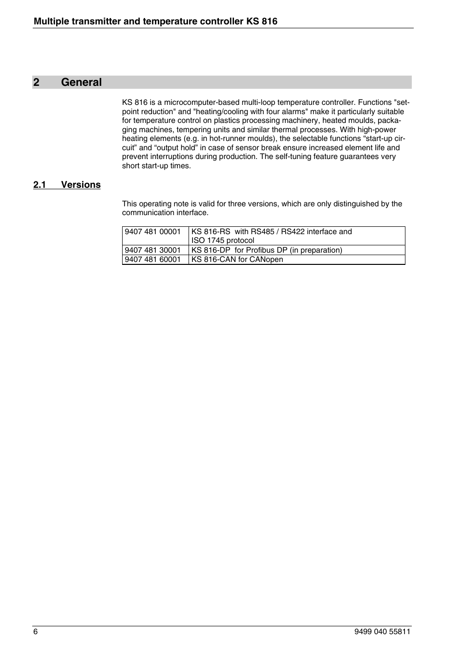 2general | West Control Solutions KS 816 User Manual | Page 6 / 22