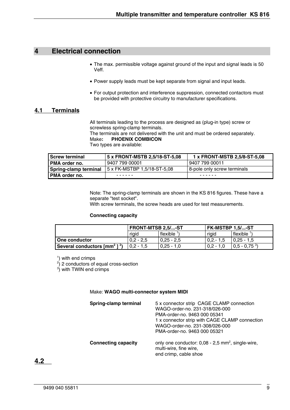 4electrical connection, 1 terminals | West Control Solutions KS 816 User Manual | Page 9 / 22