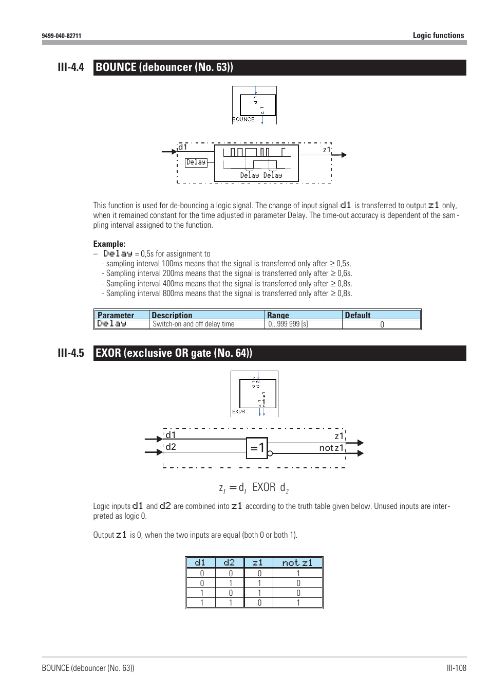 Iii-4.4 bounce (debouncer (no. 63)) 108, Iii-4.5 exor (exclusive or gate (no. 64)) 108, Bounce 108 | Debouncer 108, Exclusive or gate 108, Exor 108, Iii-4.4 bounce (debouncer (no. 63)) | West Control Solutions KS98-1 User Manual | Page 108 / 320