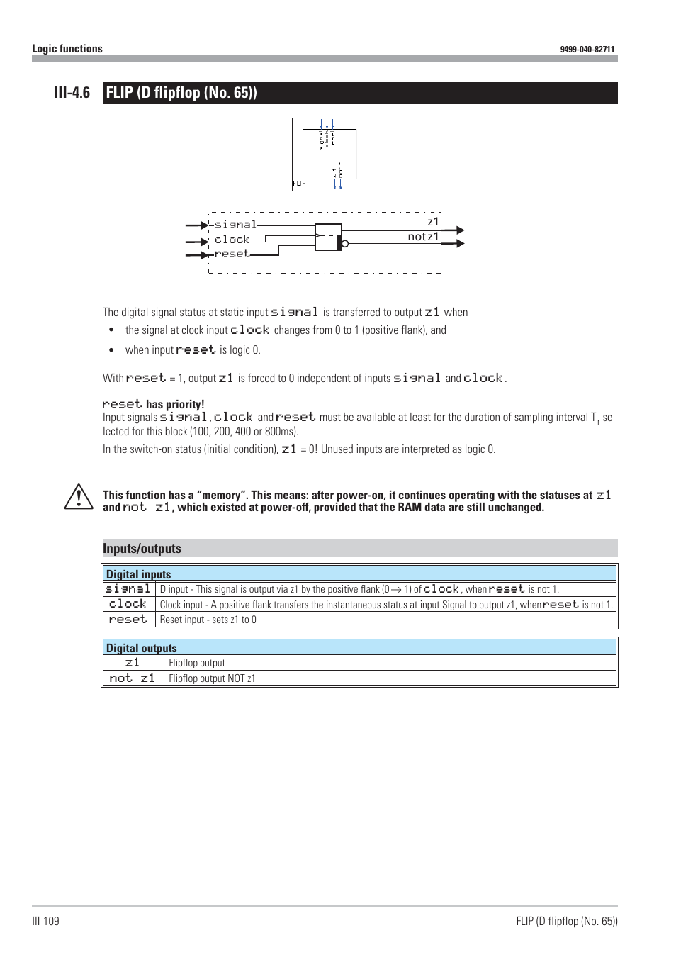 Iii-4.6 flip (d flipflop (no. 65)) 109, D-flipflop 109, Flip 109 | Flipflop 109, Iii-4.6 flip (d flipflop (no. 65)) | West Control Solutions KS98-1 User Manual | Page 109 / 320