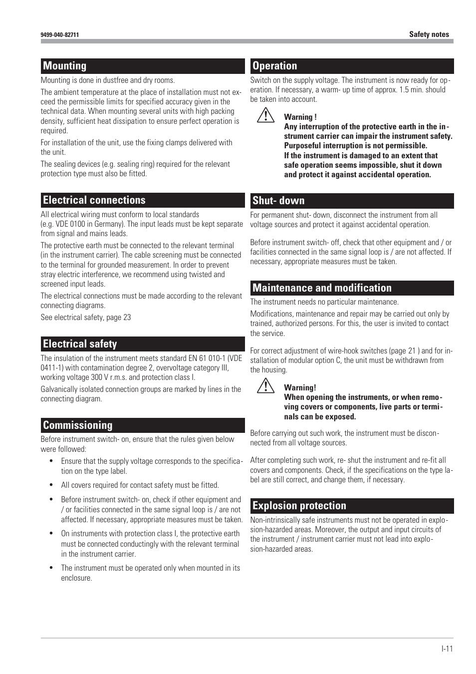 Mounting, Electrical connections, Electrical safety | Commissioning, Operation, Shut- down, Maintenance and modification, Explosion protection | West Control Solutions KS98-1 User Manual | Page 11 / 320