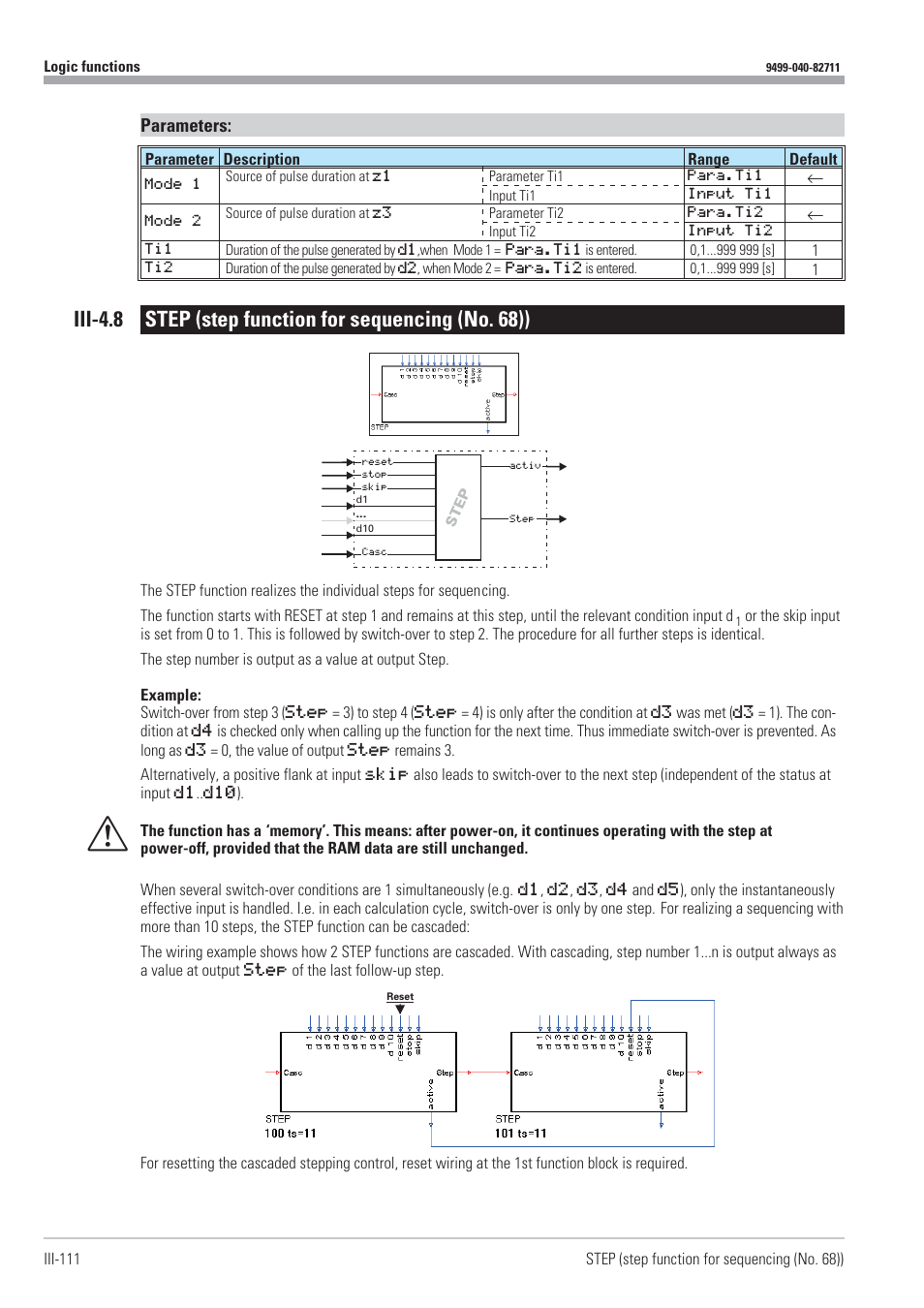 Sequence control 111, Sequencing 111, Step 111 | Step function for sequencing 111, Parameters | West Control Solutions KS98-1 User Manual | Page 111 / 320