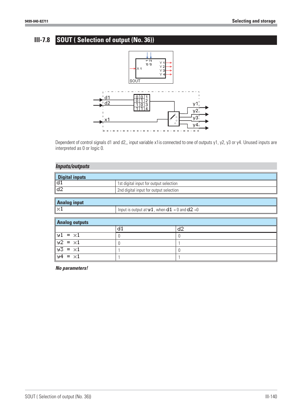 Iii-7.8 sout ( selection of output (no. 36)) 140, Output selection 140, Selection of output 140 | Sout 140, Iii-7.8 sout ( selection of output (no. 36)) | West Control Solutions KS98-1 User Manual | Page 140 / 320