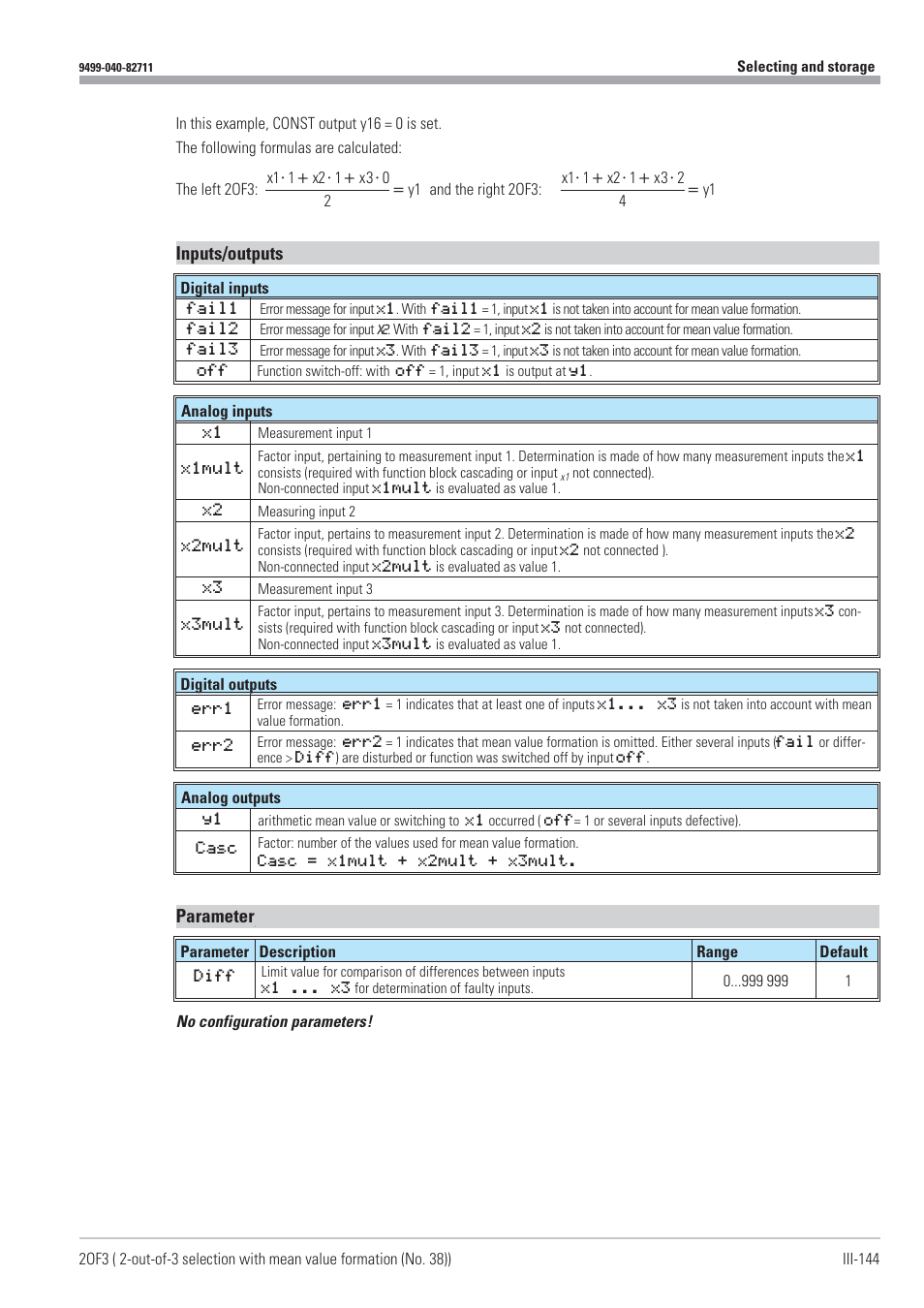 Inputs/outputs, Parameter | West Control Solutions KS98-1 User Manual | Page 144 / 320