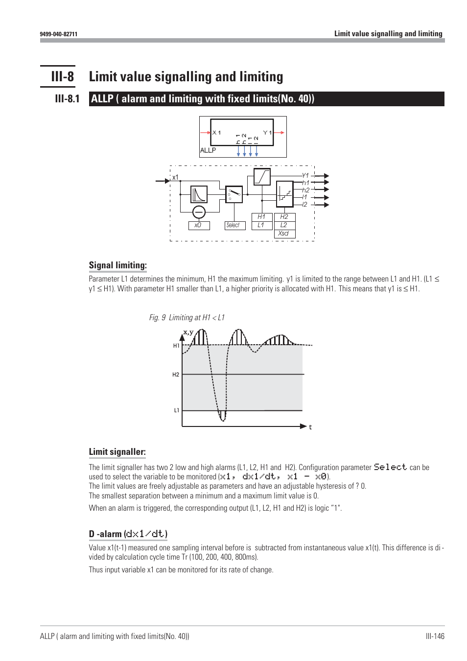 Iii-8 limit value signalling and limiting 146, Alarm and limiting with fixed limits 146, Allp 146 | Limiting and limit value signalling 146, Iii-8 limit value signalling and limiting | West Control Solutions KS98-1 User Manual | Page 146 / 320