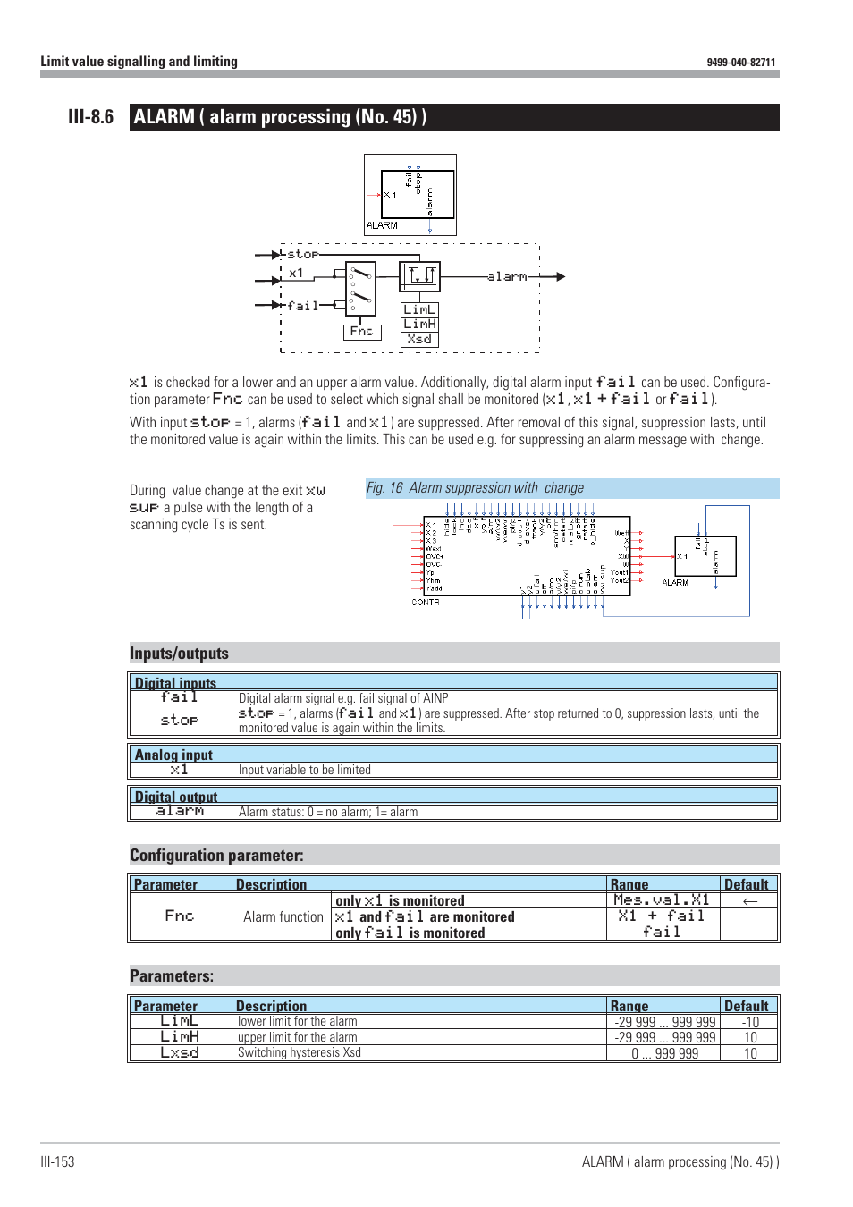 Iii-8.6 alarm ( alarm processing (no. 45) ) 153, Alarm 153, Alarm processing 153 | Iii-8.6 alarm ( alarm processing (no. 45) ) | West Control Solutions KS98-1 User Manual | Page 153 / 320