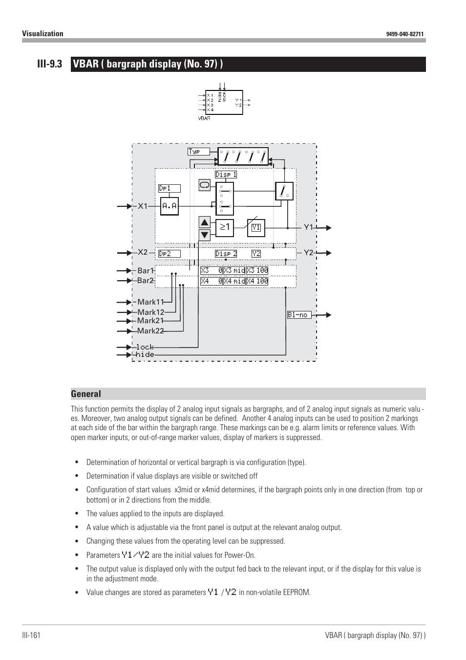 Iii-9.3 vbar ( bargraph display (no. 97) ) 161, Bargraph display 161, Vbar 161 | Iii-9.3 vbar ( bargraph display (no. 97) ) | West Control Solutions KS98-1 User Manual | Page 161 / 320