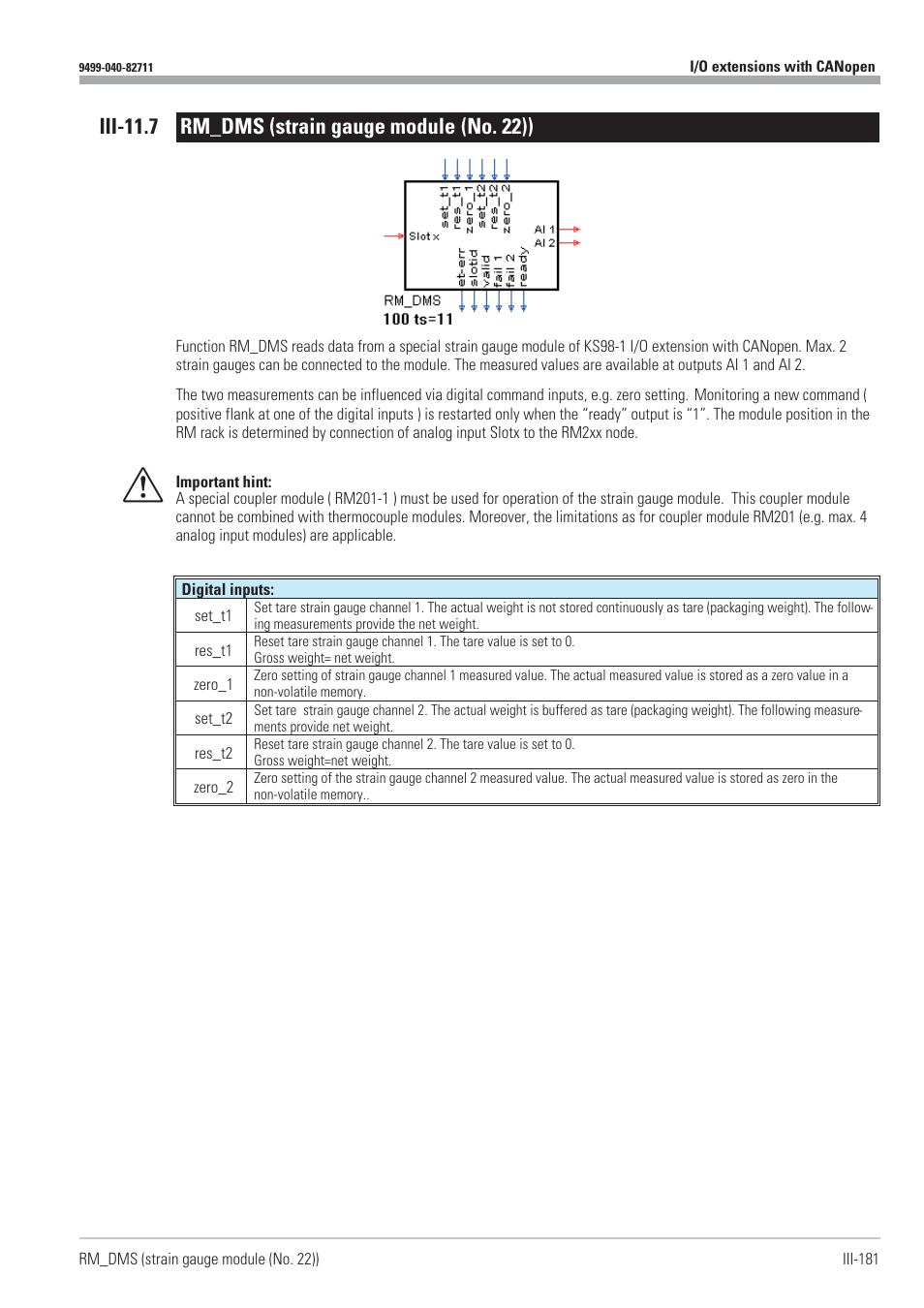 Iii-11.7 rm_dms (strain gauge module (no. 22)) 181, Rm_dms 181 - 182, Strain gauge module 181 - 182 | West Control Solutions KS98-1 User Manual | Page 181 / 320