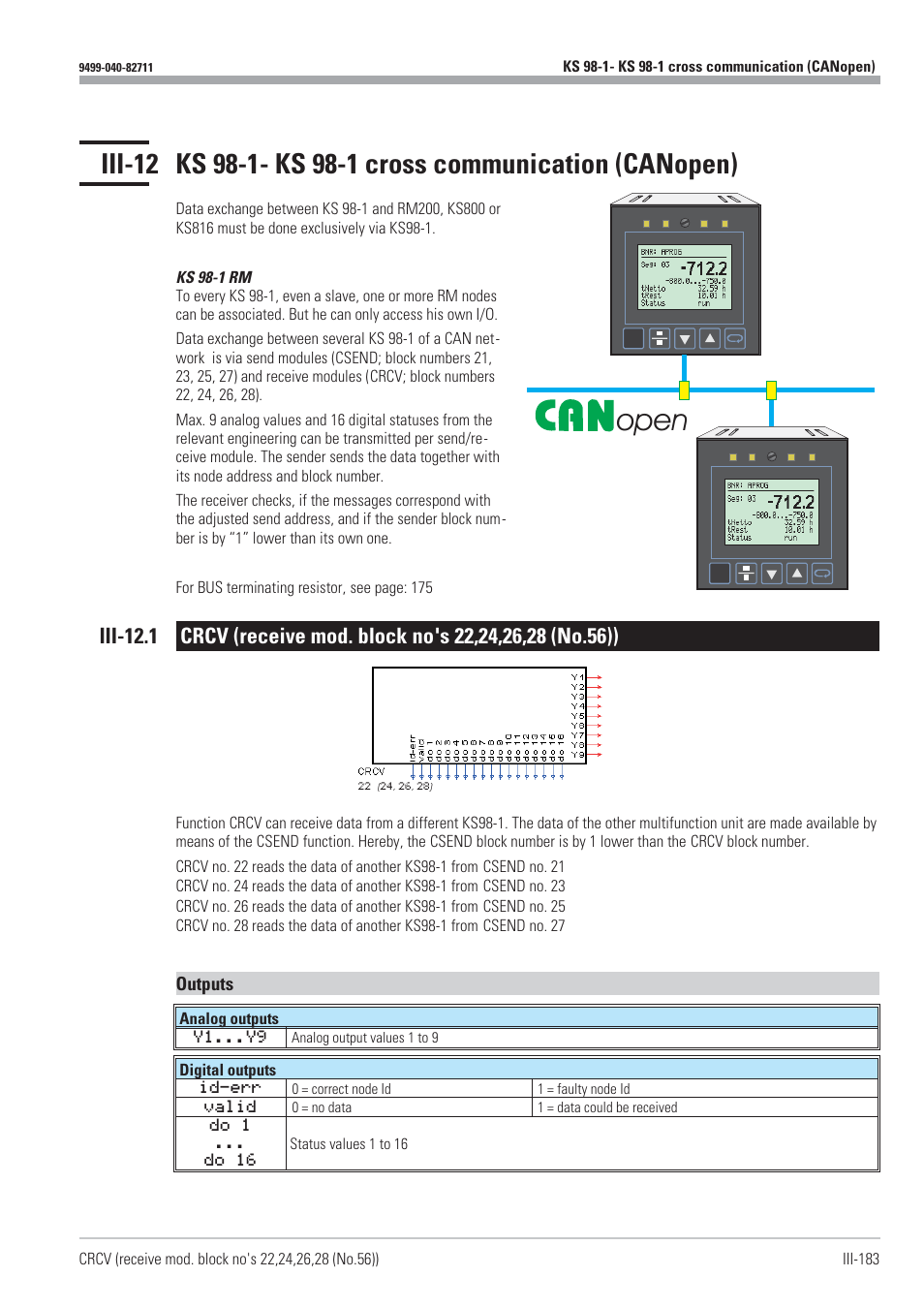 Cross communication ks 98-1 - ks 98-1 183 - 184, Crcv 183, Ks 98-1 cross communication 183 - 184 | Receive module 183, Open | West Control Solutions KS98-1 User Manual | Page 183 / 320