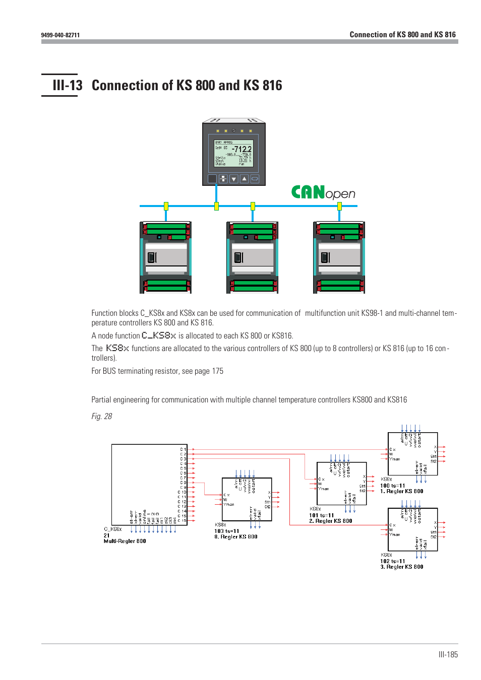 Iii-13 connection of ks 800 and ks 816 185, Connection ks 800/816 185 - 188, Connection of ks 800/816 185 - 188 | Open | West Control Solutions KS98-1 User Manual | Page 185 / 320