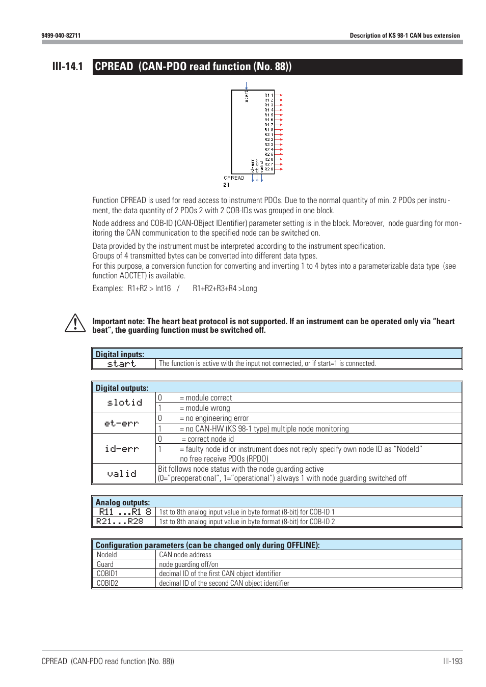 Can-pdo read function 193, Cpread 193 | West Control Solutions KS98-1 User Manual | Page 193 / 320