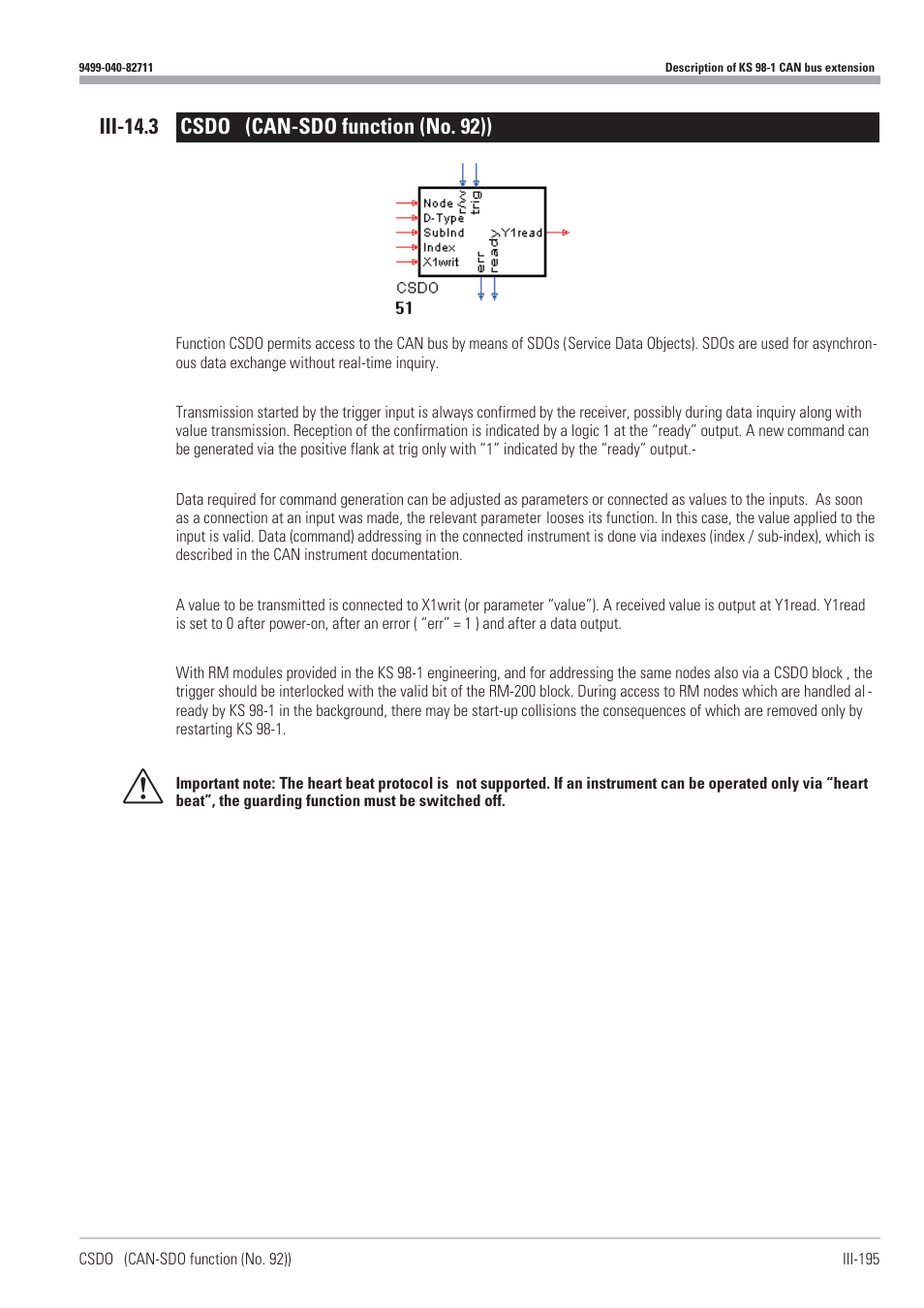 Iii-14.3 csdo (can-sdo function (no. 92)) 195, Can-sdo function 195 - 200, Csdo 195 - 200 | West Control Solutions KS98-1 User Manual | Page 195 / 320