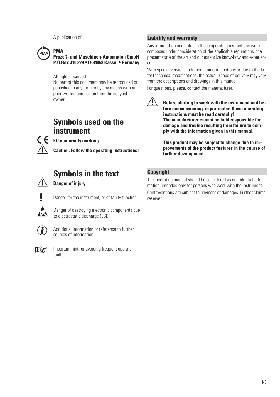 Symbols used on the instrument à, Symbols in the text | West Control Solutions KS98-1 User Manual | Page 2 / 320