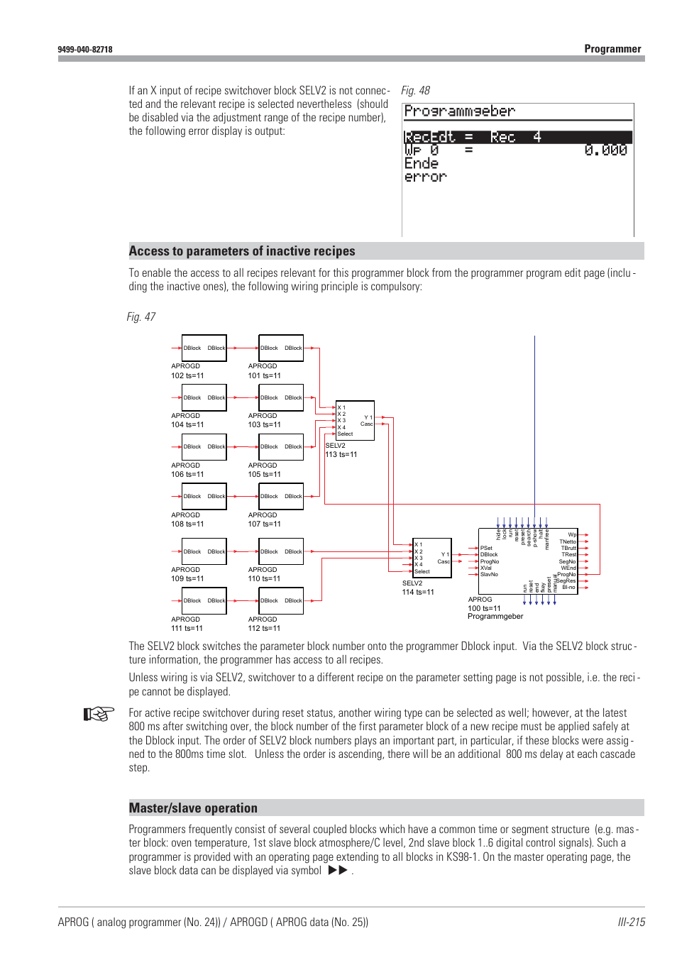 Access to parameters/ inactive recipes 215, Master/slave operation 215, Access to parameters of inactive recipes | Master/slave operation, Fig. 47 fig. 48 | West Control Solutions KS98-1 User Manual | Page 215 / 320