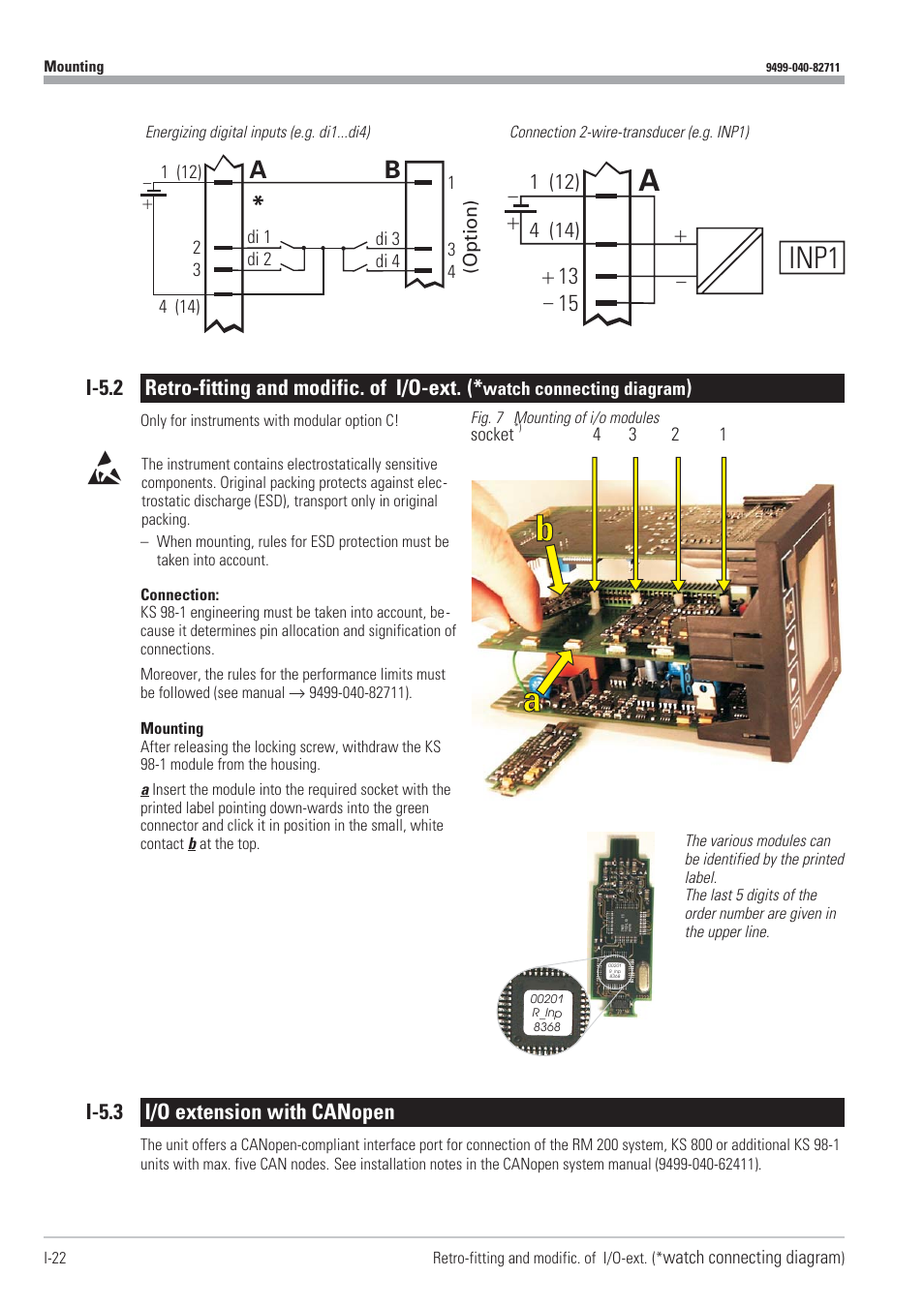 I-5.3 i/o extension with canopen 22, Ainp1, A* b | I-5.2 retro-fitting and modific. of i/o-ext, I-5.3 i/o extension with canopen | West Control Solutions KS98-1 User Manual | Page 22 / 320