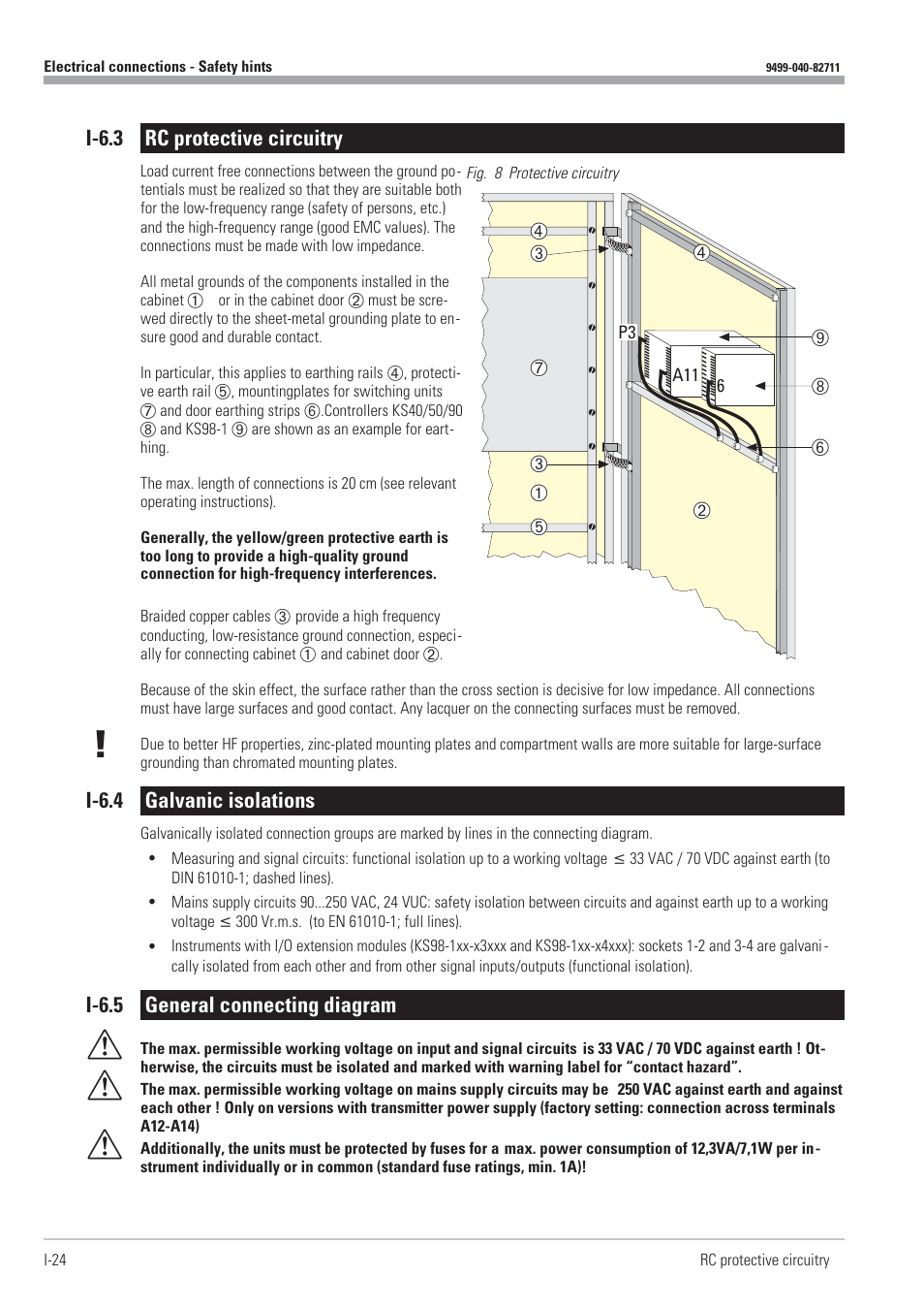 I-6.3 rc protective circuitry 24, I-6.4 galvanic isolations 24, I-6.5 general connecting diagram 24 | Connecting diagram, general 24 - 25, Galvanic isolations 24, Rc protective circuitry 24 | West Control Solutions KS98-1 User Manual | Page 24 / 320