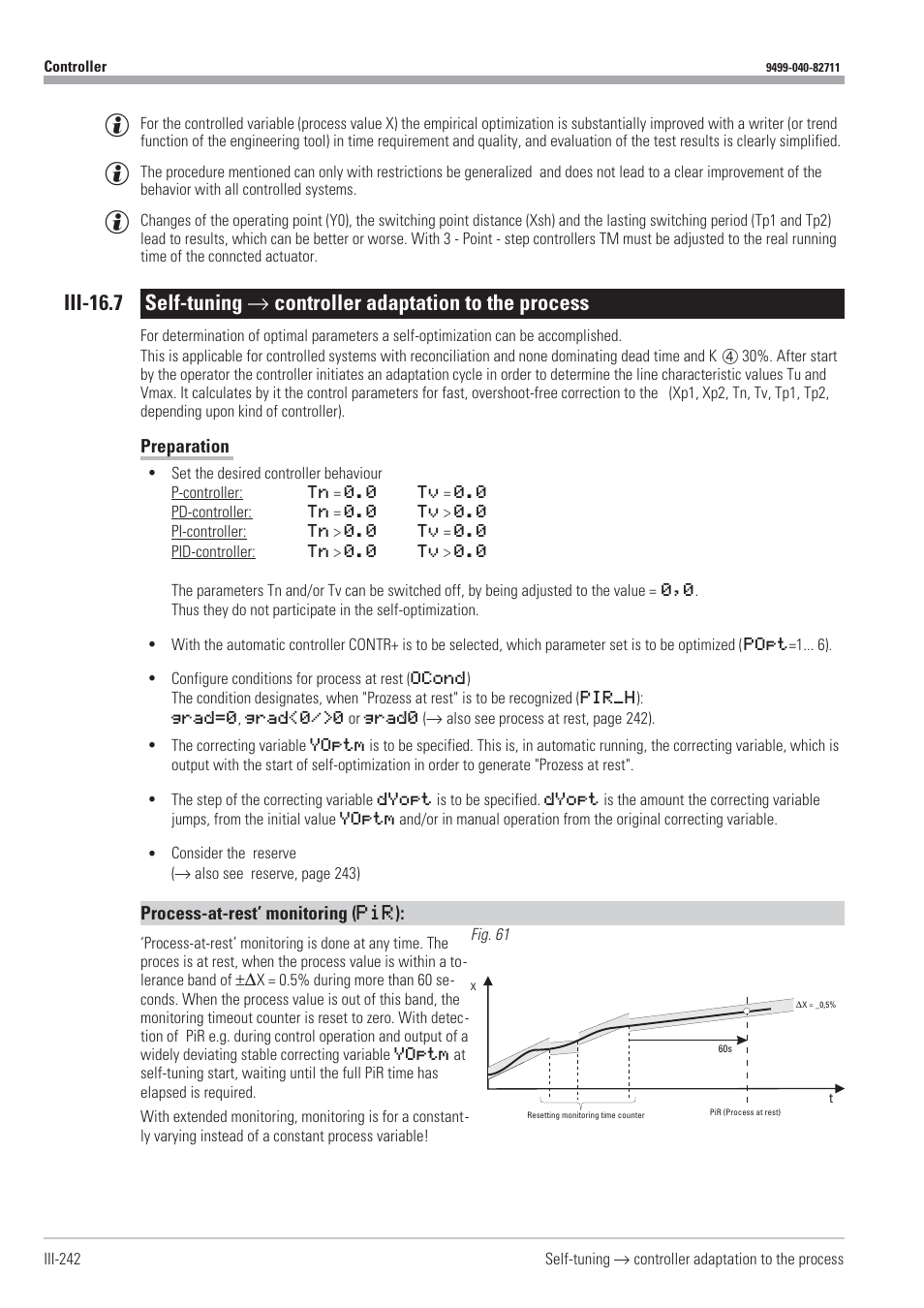 Process at rest monitoring 242, Self tuning 242 - 246, Preparation 242 - 246 | Process at rest 242 | West Control Solutions KS98-1 User Manual | Page 242 / 320