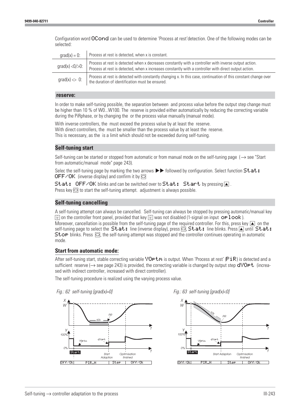 Set-point reserve 243,262, Self-tuning cancellation 243, Self-tuning start 243 | Setpoint reserve 243, Start from automatic mode 243, Reserve, Self-tuning start, Self-tuning cancelling, Start from automatic mode | West Control Solutions KS98-1 User Manual | Page 243 / 320