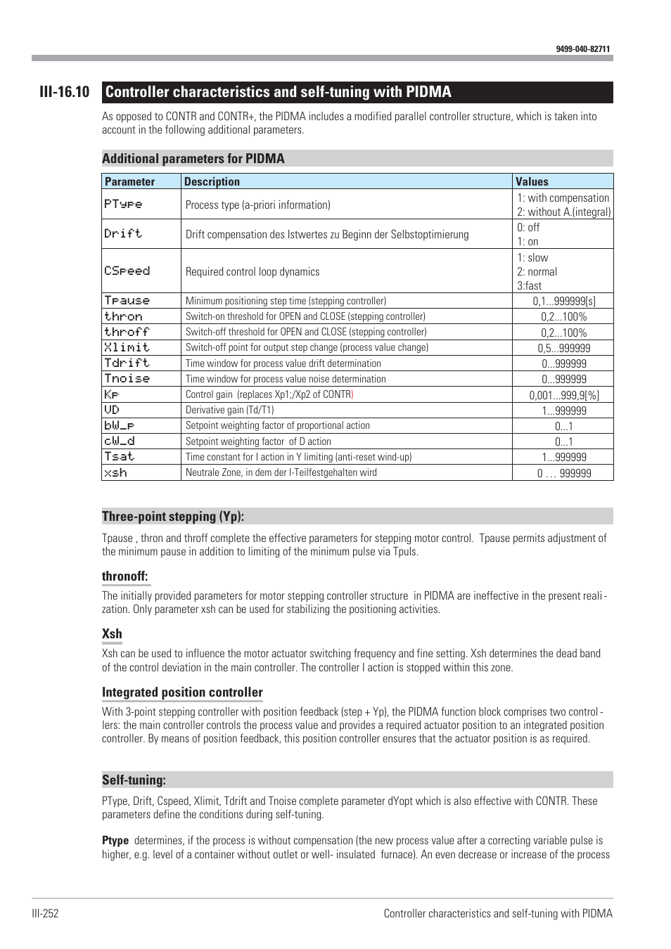 Integrated position controller 252, Threepoint stepping (yp) 252, Thronoff 252 | Xsh 252 | West Control Solutions KS98-1 User Manual | Page 252 / 320