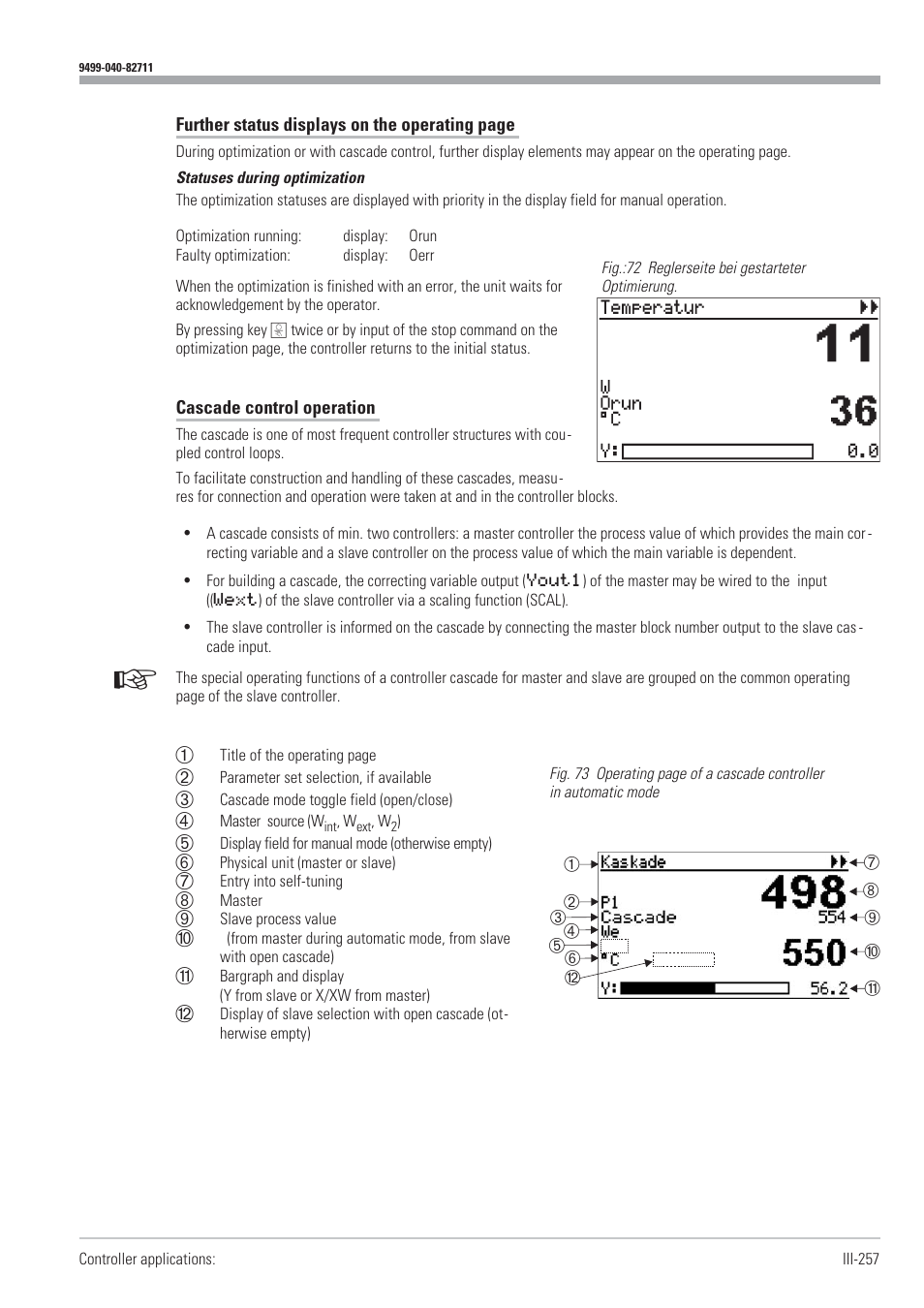 Cascade control 257, Status display 257 | West Control Solutions KS98-1 User Manual | Page 257 / 320