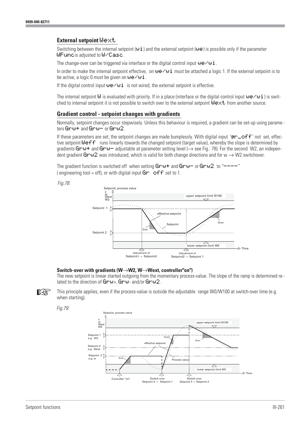 External setpoint 261, Gradient control 261, External setpoint wext | Gradient control - setpoint changes with gradients, Setpoint functions iii-261, Fig.78, Fig.79 | West Control Solutions KS98-1 User Manual | Page 261 / 320