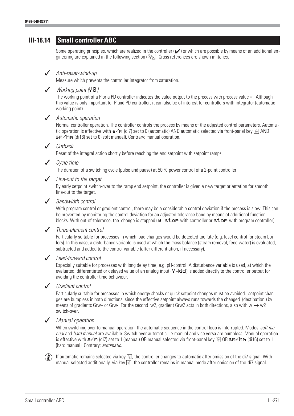 Iii-16.14 small controller abc 271, Controller functions 271 - 273, Controller abc 271 - 273 | Small controller abc 271 - 273, Iii-16.14 small controller abc | West Control Solutions KS98-1 User Manual | Page 271 / 320