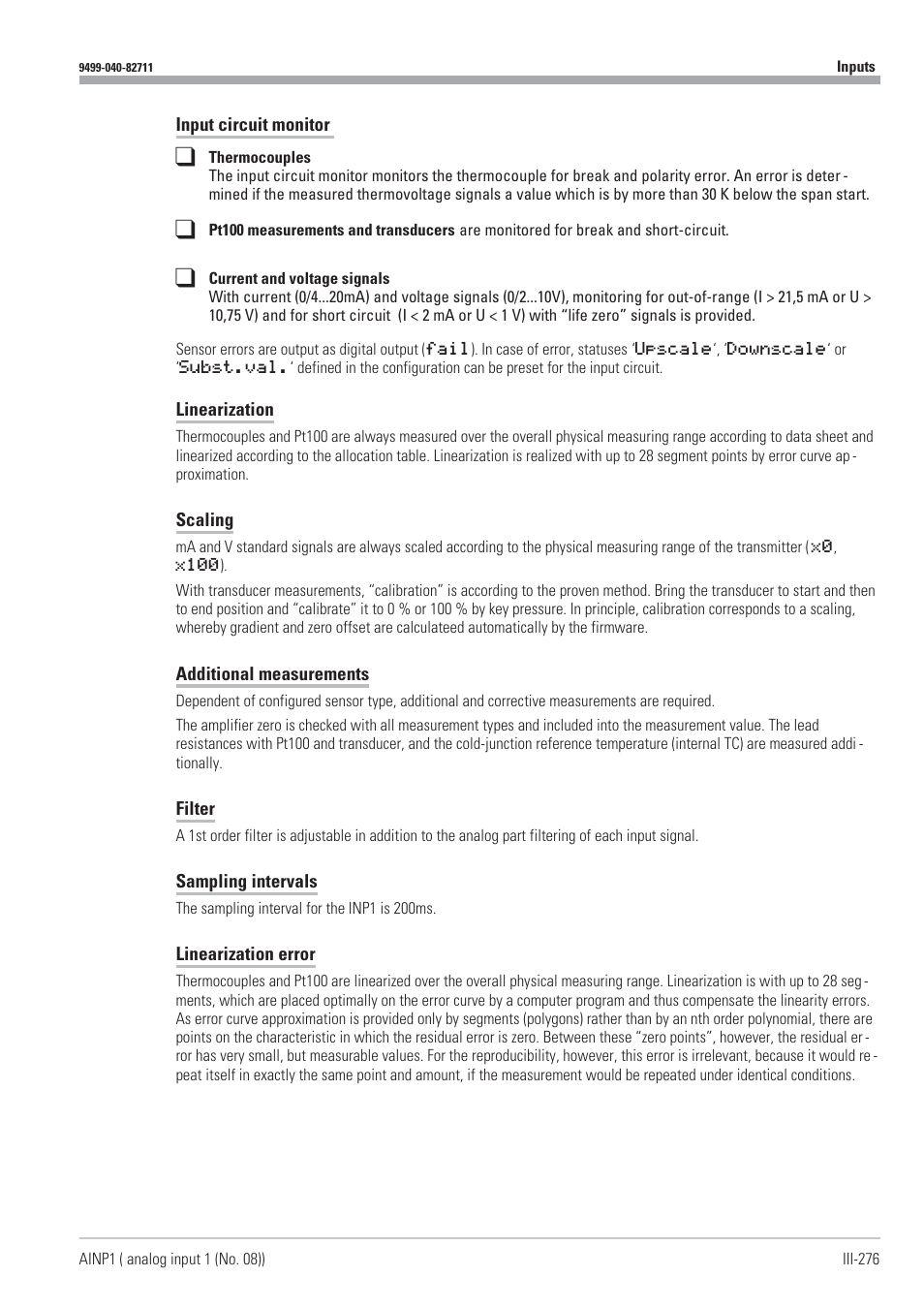 Filter 276, Linearization 276, Measured value correction 276 | Scaling 276 | West Control Solutions KS98-1 User Manual | Page 276 / 320