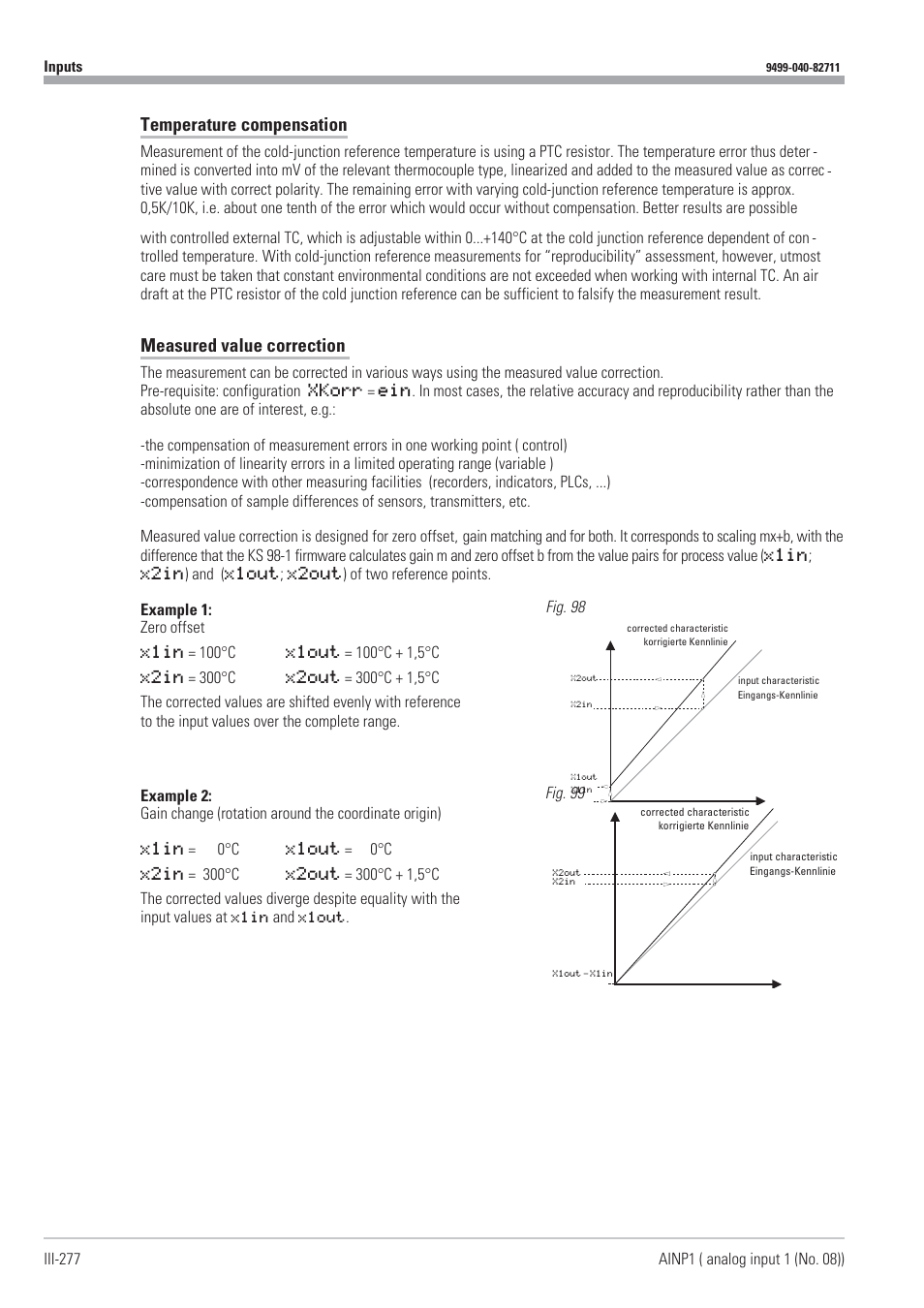 Input circuit monitor 277, Temperature compensation, Measured value correction | West Control Solutions KS98-1 User Manual | Page 277 / 320