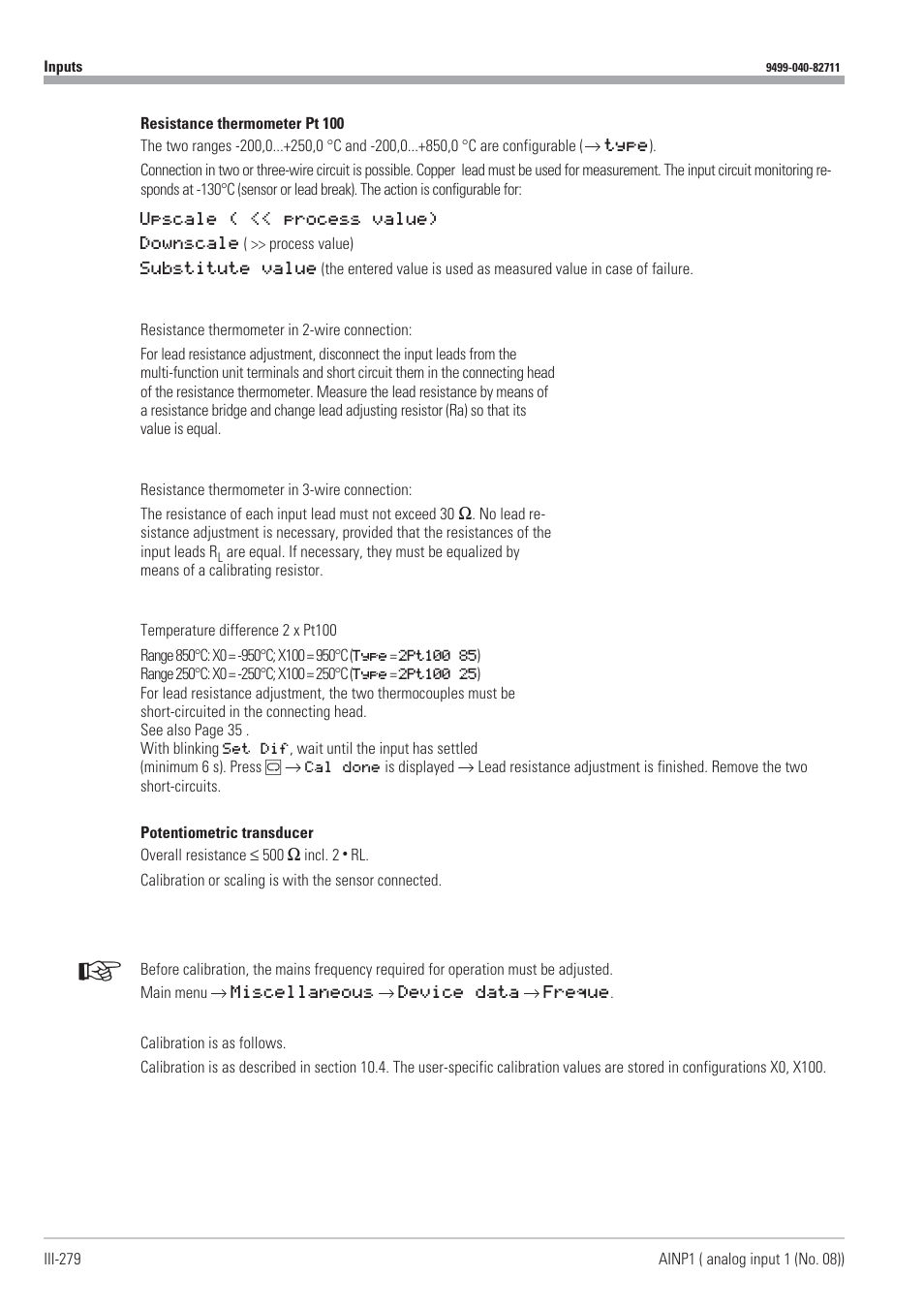 Potentiometric transducer 279, Potentiometric transducer calibration 279 | West Control Solutions KS98-1 User Manual | Page 279 / 320