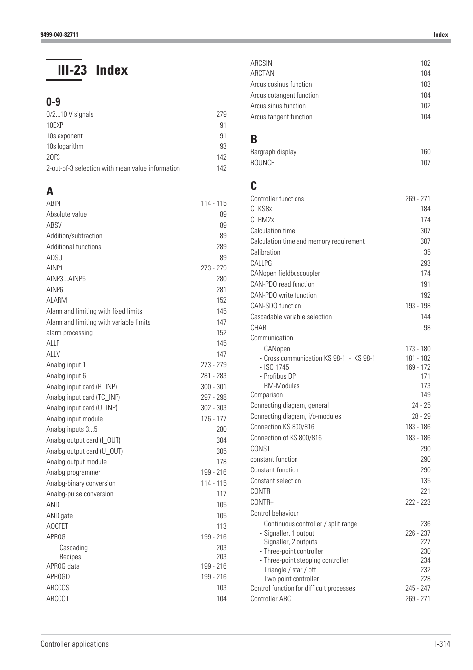 Iii-23 index 314, Iii-23 index | West Control Solutions KS98-1 User Manual | Page 314 / 320