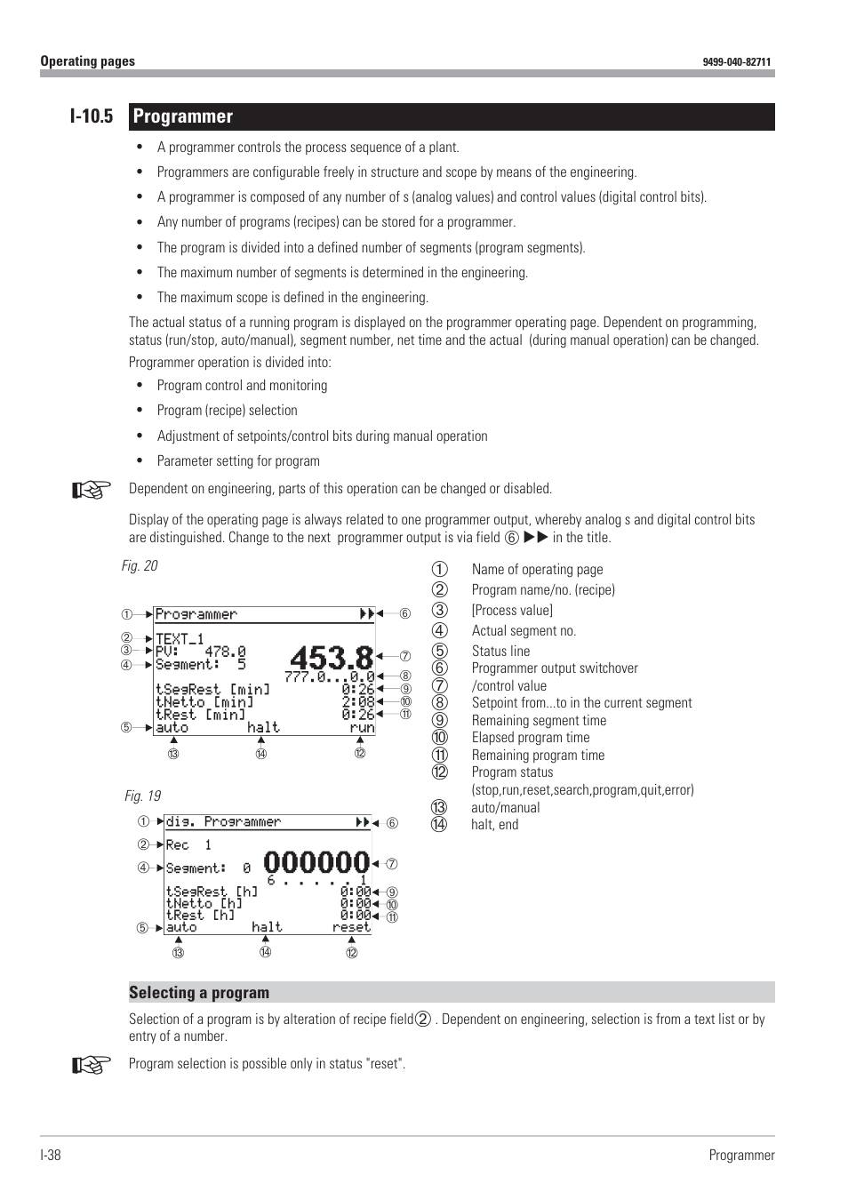 I-10.5 programmer 38, Programmer 38 - 40, Selecting a program 38 - 40 | I-10.5 programmer w | West Control Solutions KS98-1 User Manual | Page 38 / 320