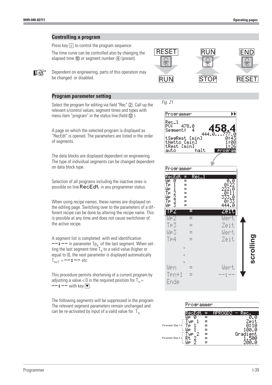 Controlling a program 39, Parameter setting 39, Scrolling | West Control Solutions KS98-1 User Manual | Page 39 / 320