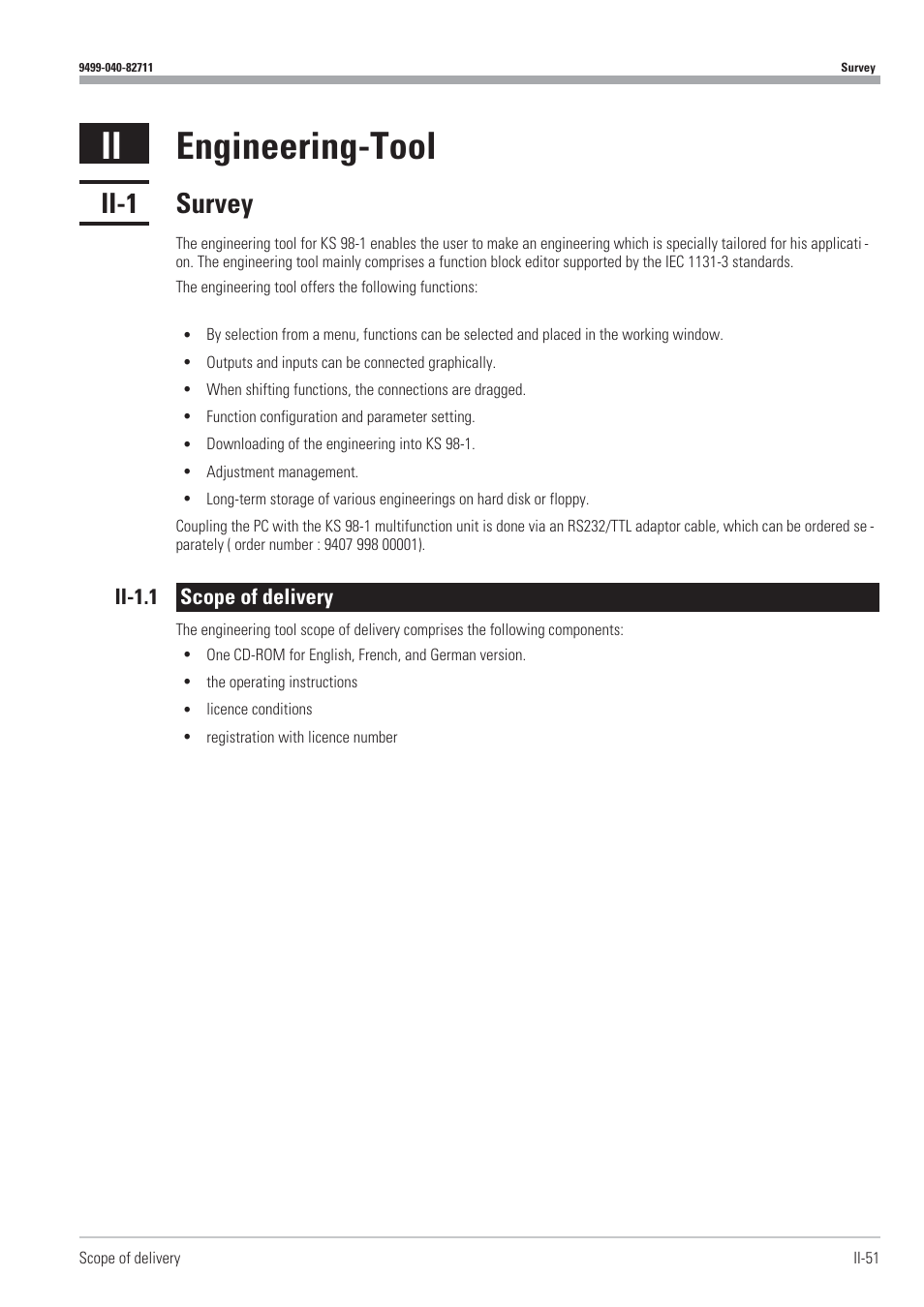 Ii. engineering-tool 51, Ii-1 survey 51, Ii-1.1 scope of delivery 51 | Survey 51, Ii engineering-tool, Ii-1 survey | West Control Solutions KS98-1 User Manual | Page 51 / 320