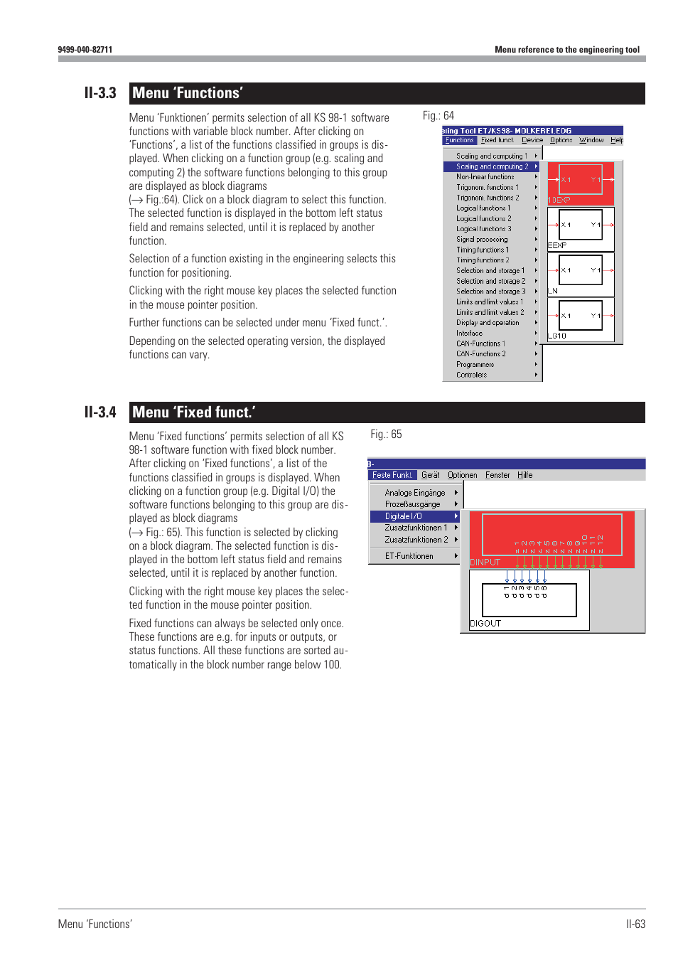 Ii-3.3 menu ‘functions’ 63, Ii-3.4 menu ‘fixed funct.’ 63, Ii-3.3 menu ‘functions | Ii-3.4 menu ‘fixed funct | West Control Solutions KS98-1 User Manual | Page 63 / 320