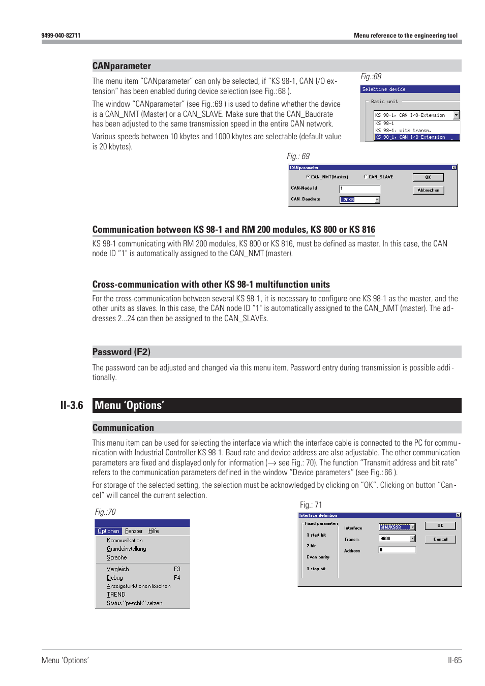 Ii-3.6 menu ‘options’ 65, Ii-3.6 menu ‘options, Canparameter | Password (f2), Communication | West Control Solutions KS98-1 User Manual | Page 65 / 320