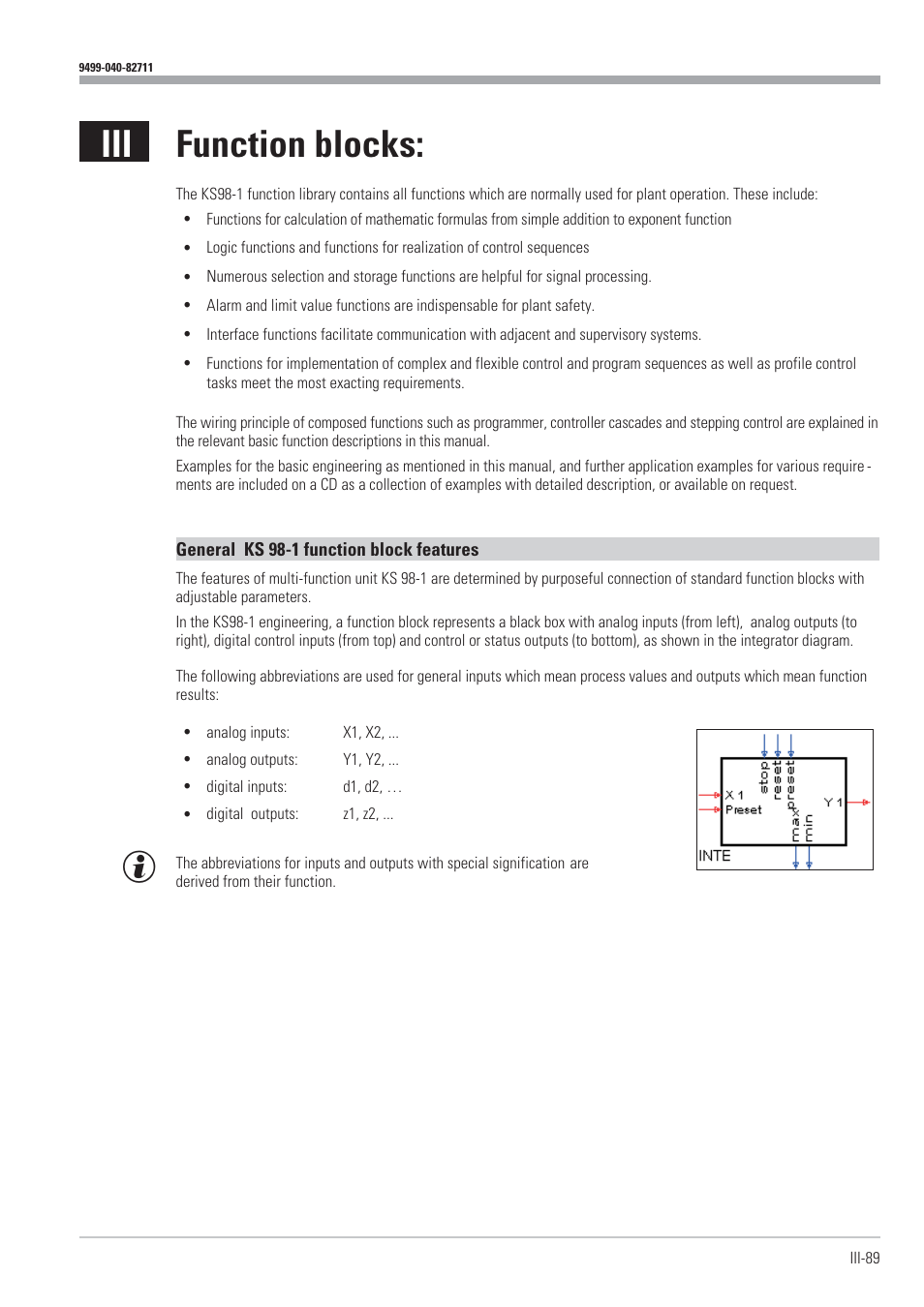 Iii. function blocks: 89, Function blocks 89, Iii function blocks | West Control Solutions KS98-1 User Manual | Page 89 / 320