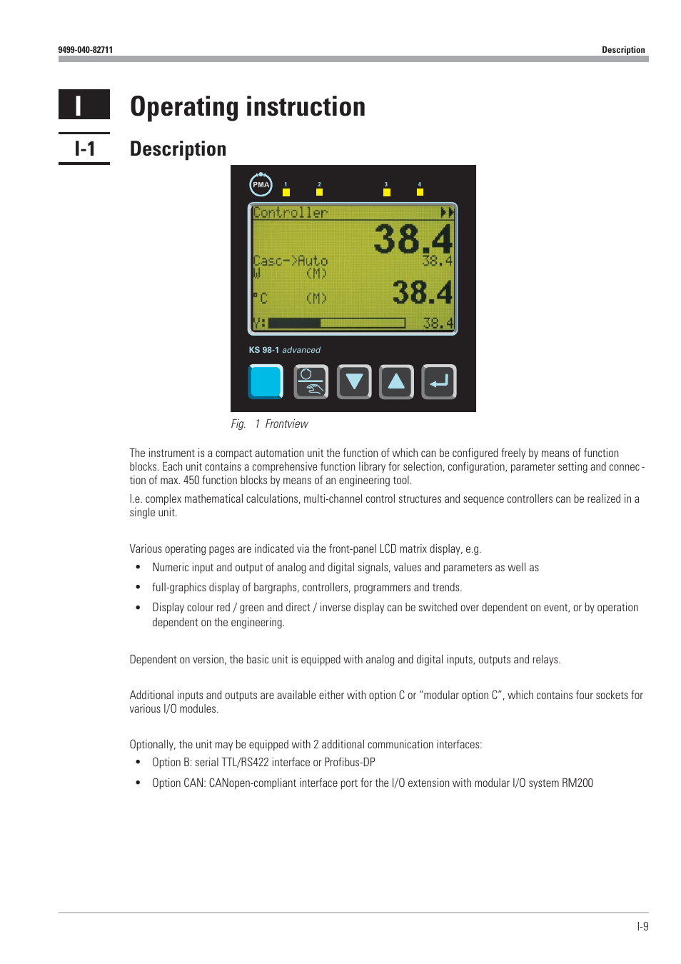 I. operating instruction 9, I-1 description 9, Ioperating instruction | I-1 description | West Control Solutions KS98-1 User Manual | Page 9 / 320