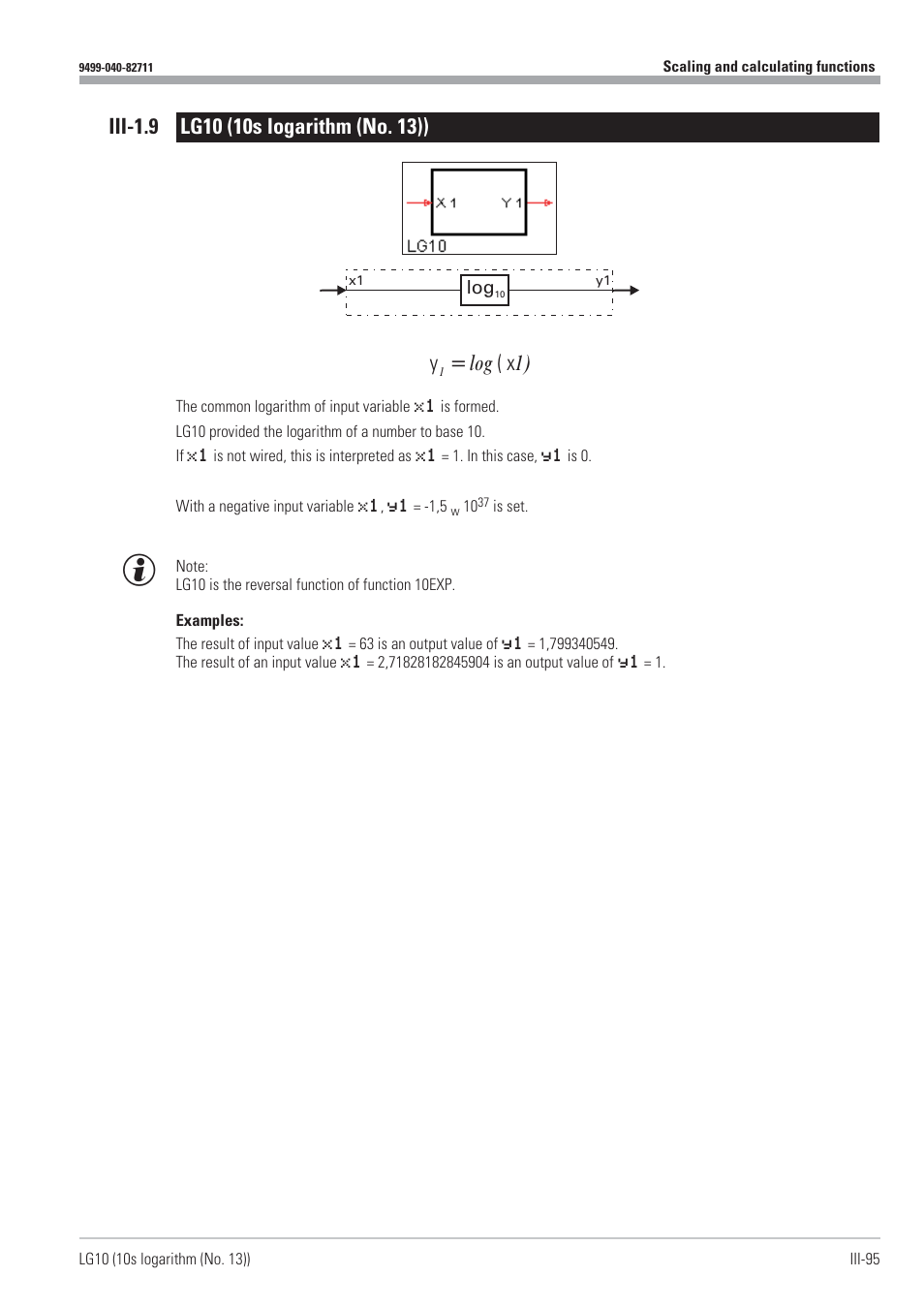 Iii-1.9 lg10 (10s logarithm (no. 13)) 95, 10s logarithm 95, Lg10 95 | Logarithm (10s) 95, Log 1) | West Control Solutions KS98-1 User Manual | Page 95 / 320