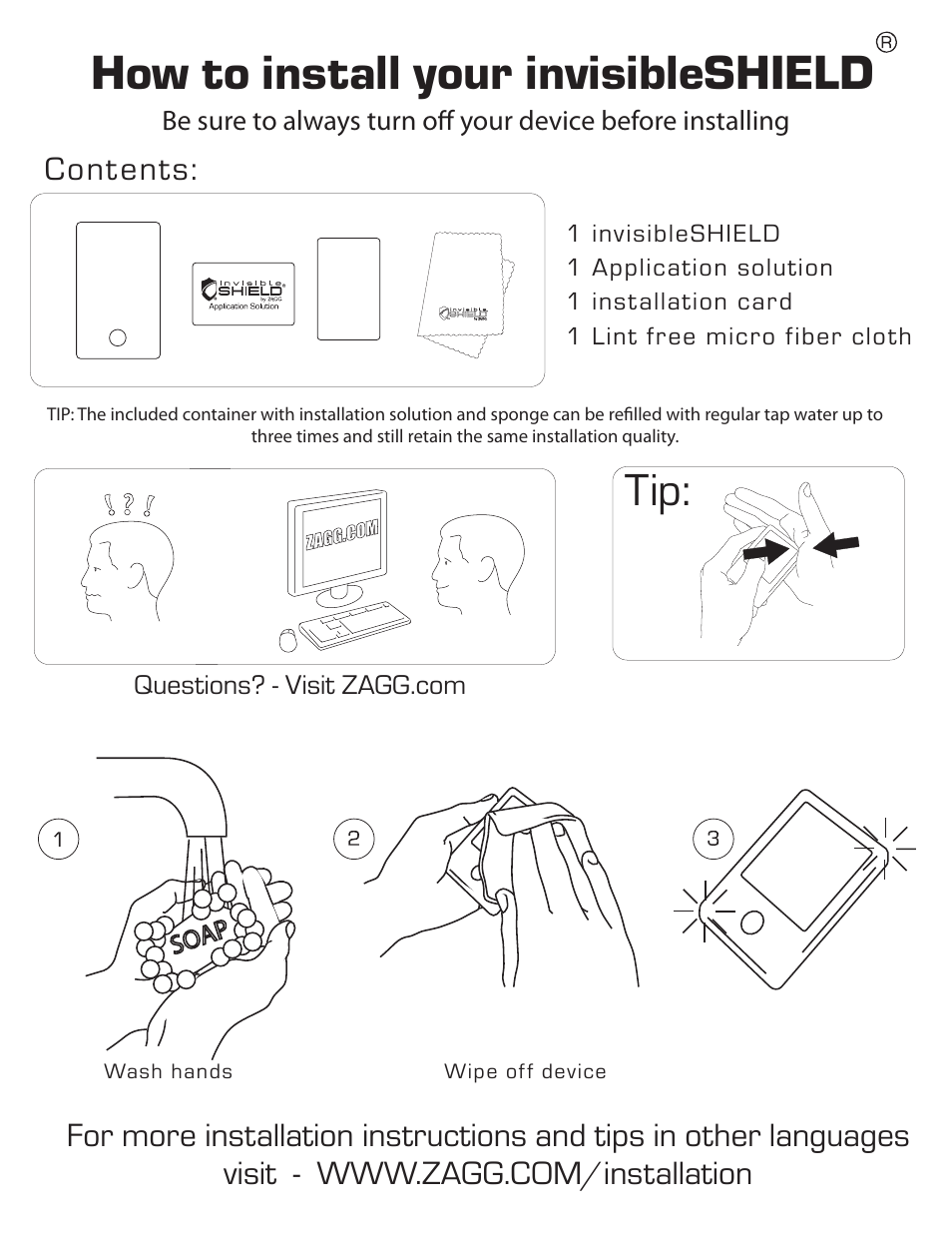 ZAGG invisibleSHIELD Wet – Sponge Method User Manual | 2 pages