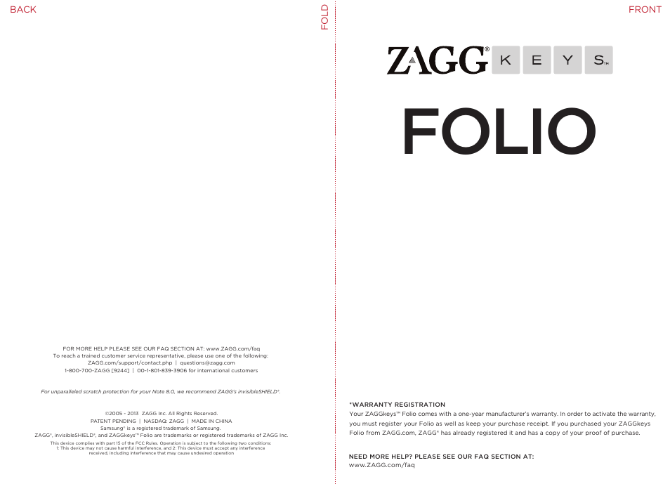 ZAGG Folio for Samsung Galaxy Note 8.0 User Manual | 4 pages