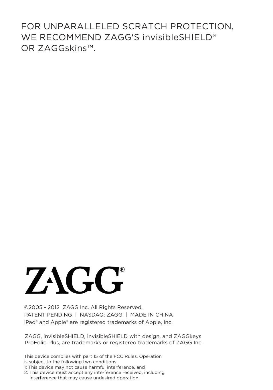 ZAGG ZAGGkeys PROfolio/PROfolio+ for iPad 2, 3, & 4 User Manual | Page 12 / 12