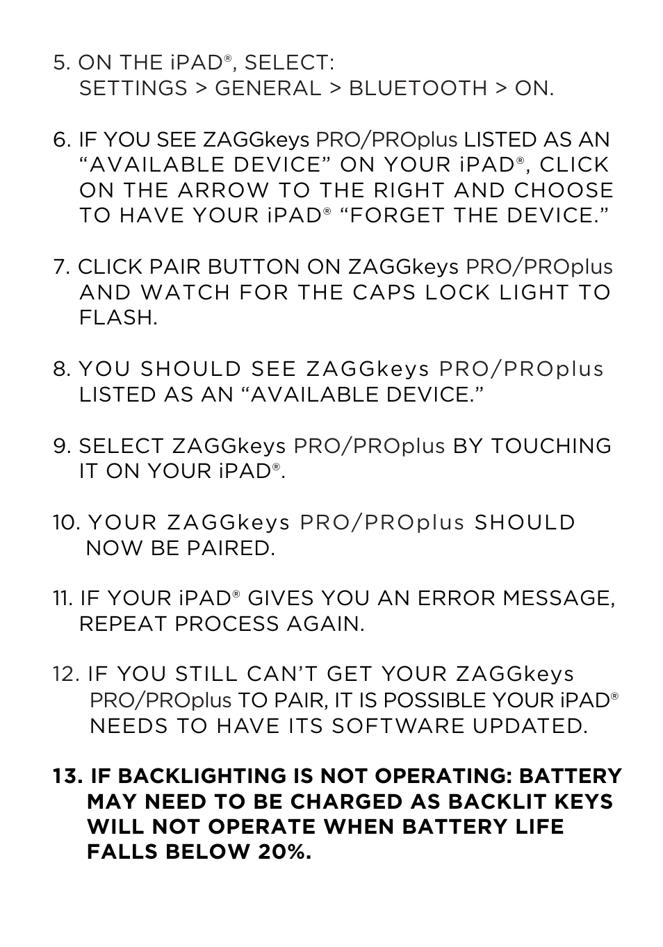 ZAGG ZAGGkeys PRO/PROplus for iPad 2, 3, & 4 User Manual | Page 10 / 12