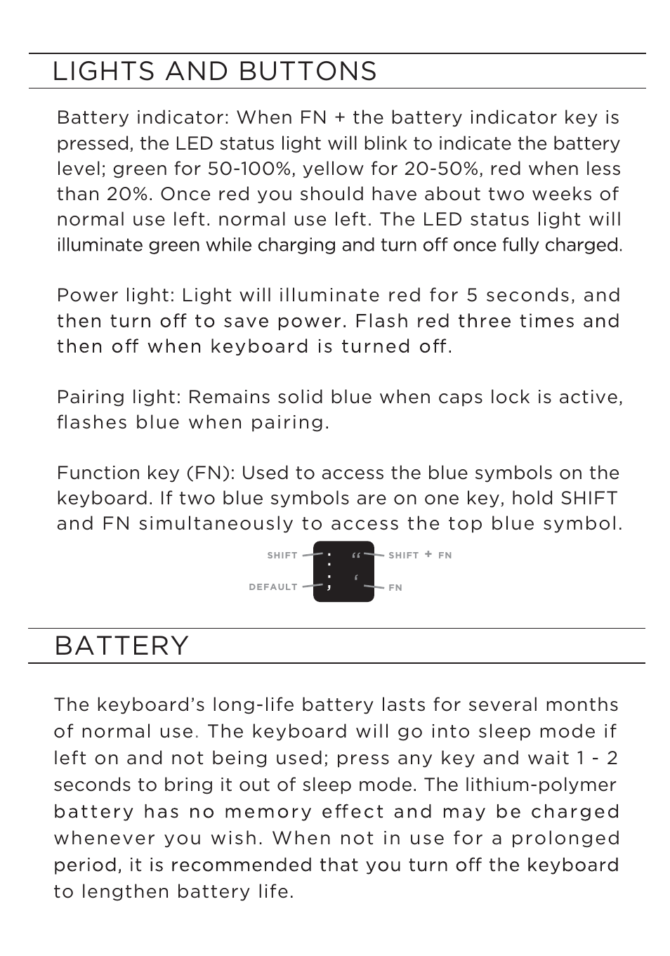 Lights and buttons battery | ZAGG ZAGGkeys MINI 7 for iPad mini User Manual | Page 5 / 8