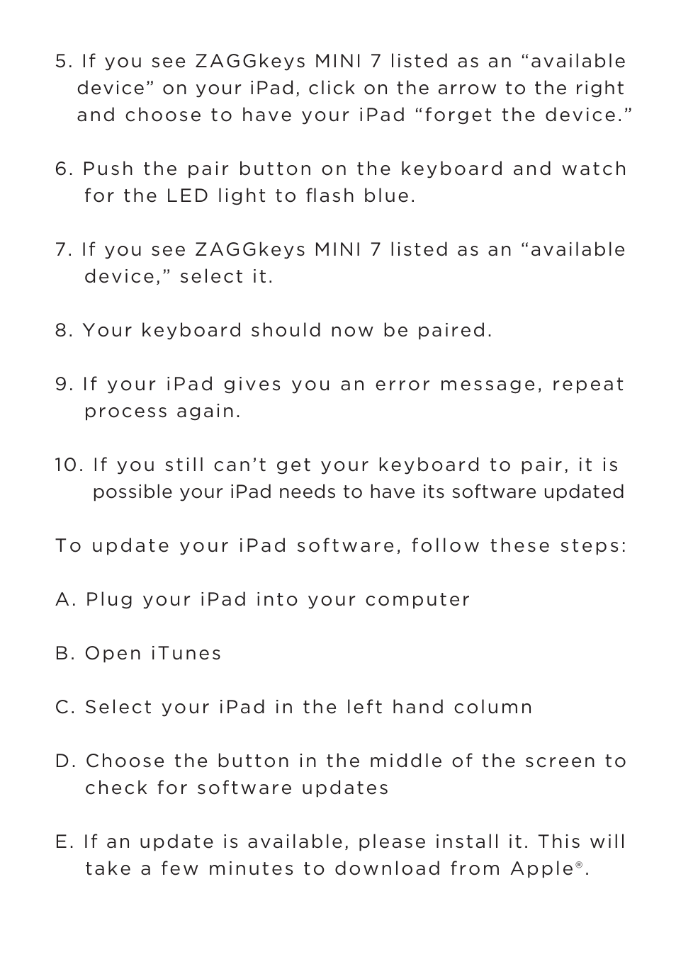 ZAGG ZAGGkeys MINI 7 for iPad mini User Manual | Page 7 / 8
