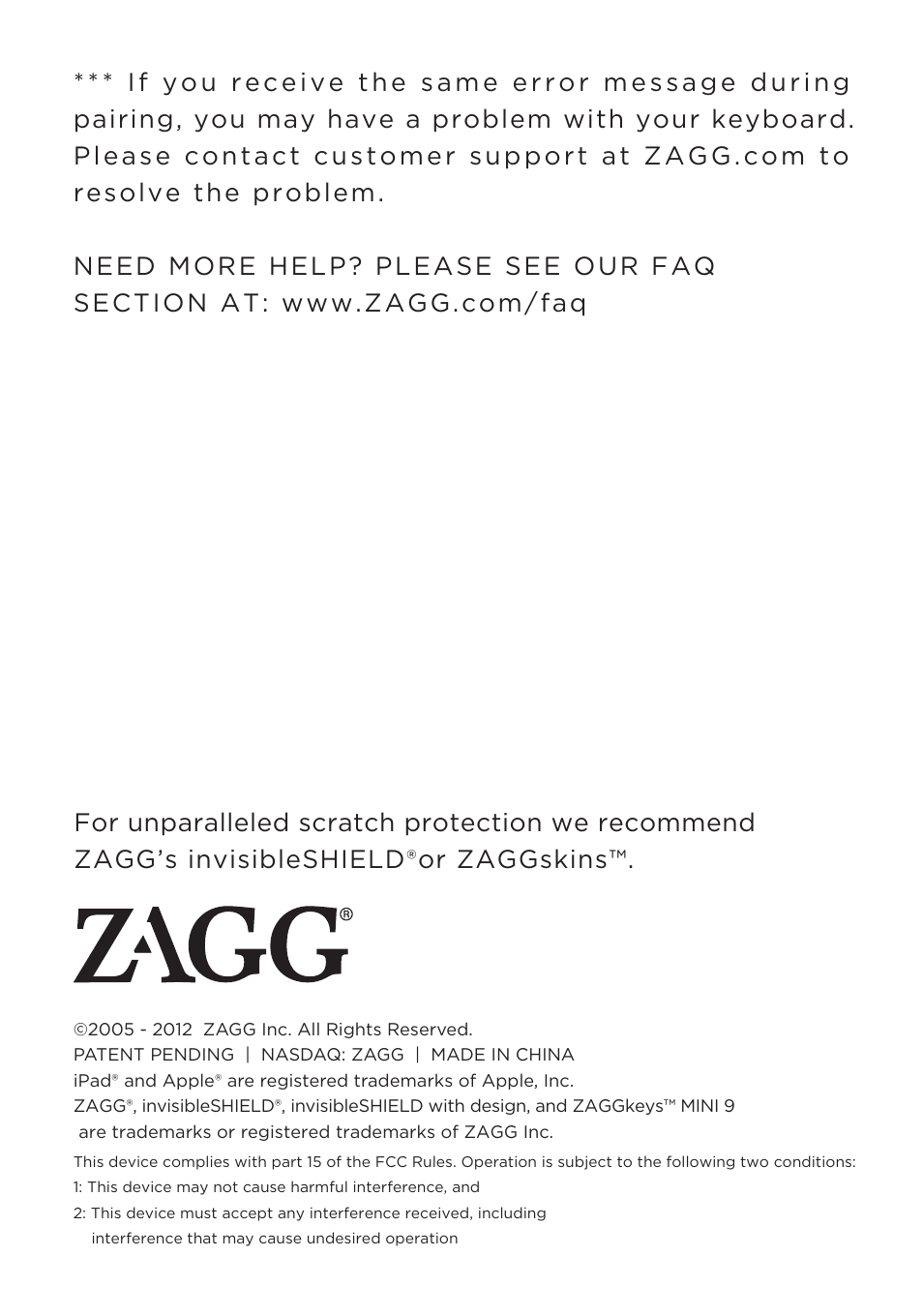 ZAGG ZAGGkeys MINI 9 for iPad mini User Manual | Page 8 / 8